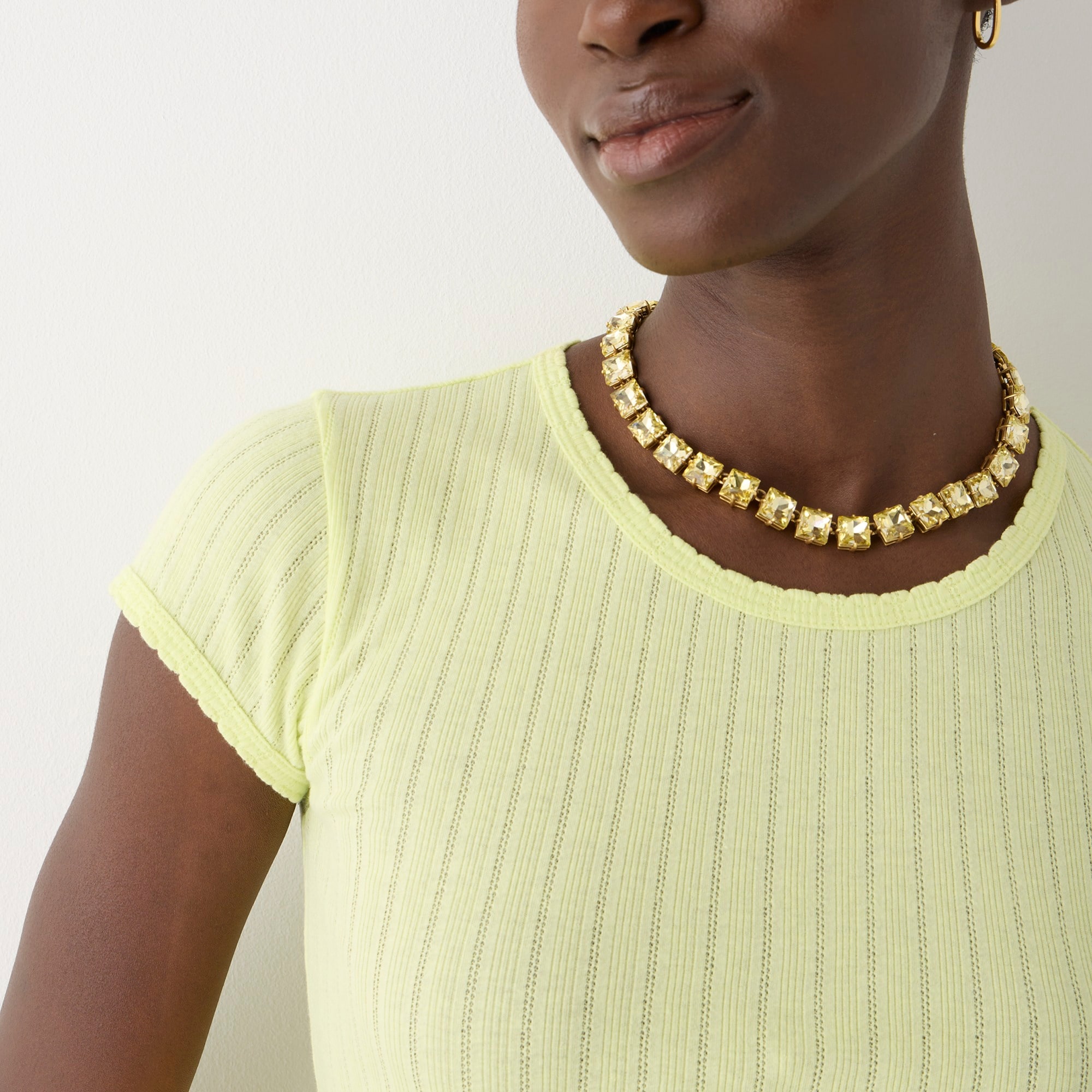 Fitted pointelle cap-sleeve T-shirt