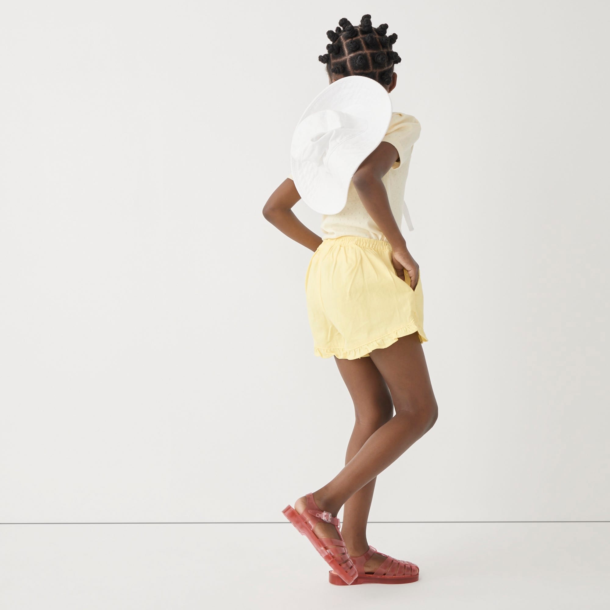 Girls' ruffle pull-on short in soft chino