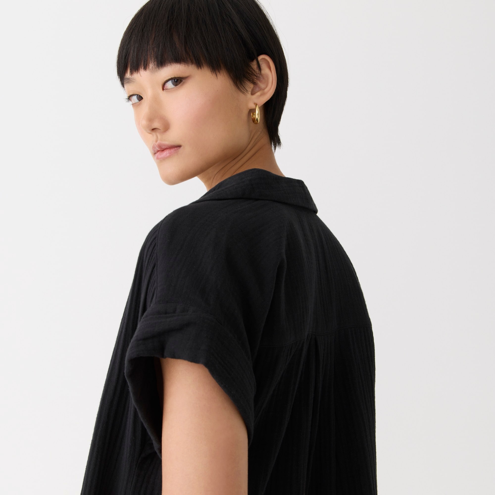 V-neck shirtdress in soft gauze