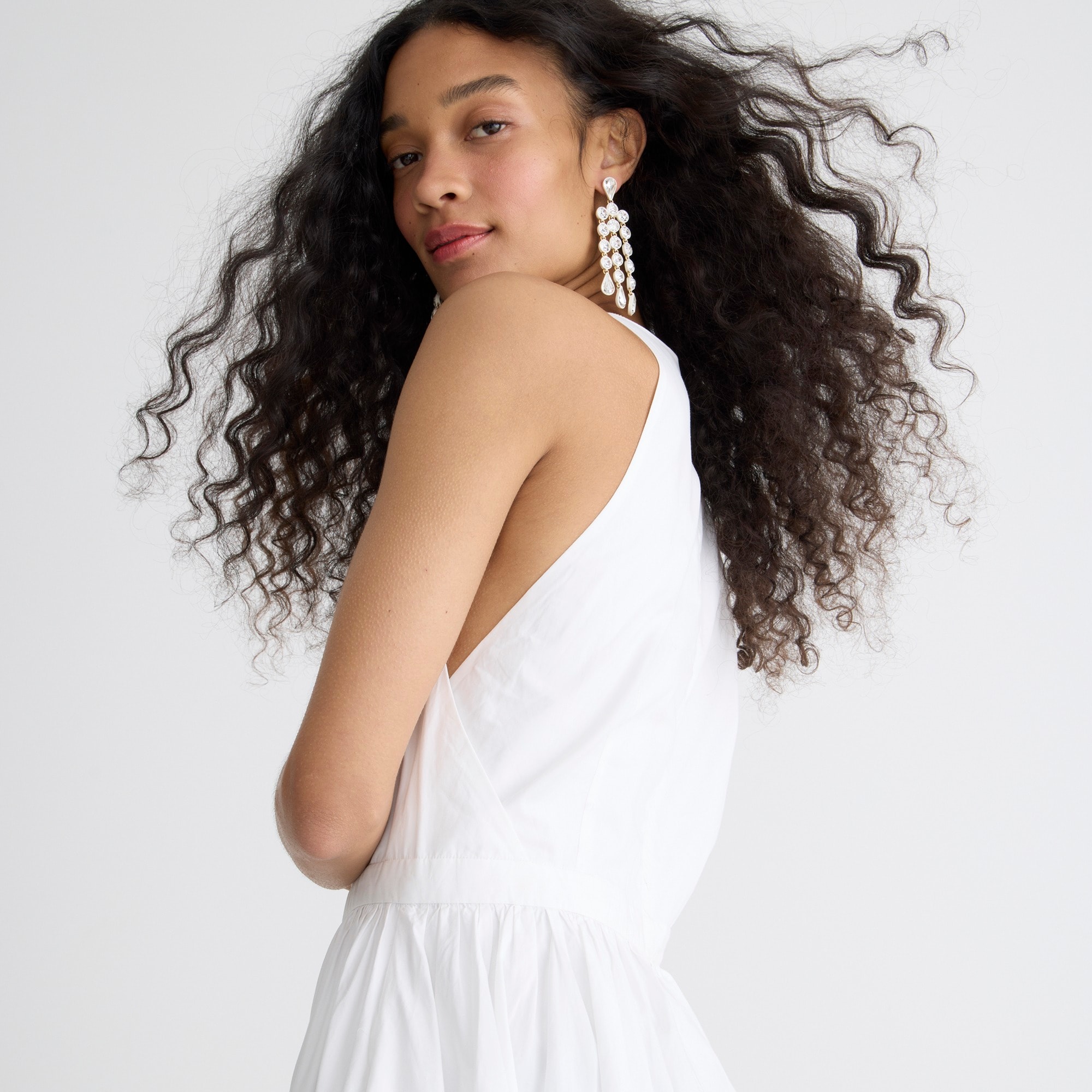 High-neck cotton poplin midi dress