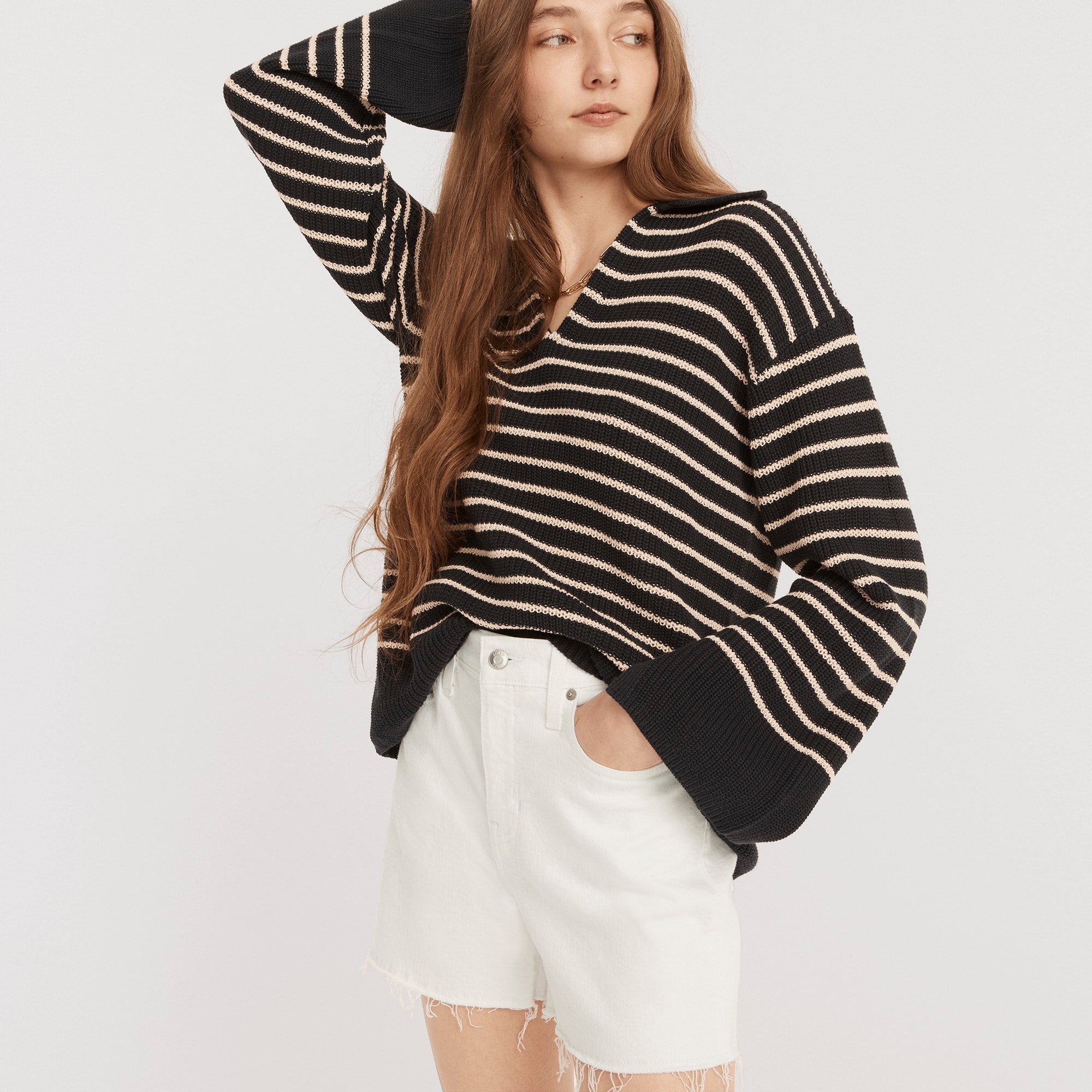 High-rise denim short in white