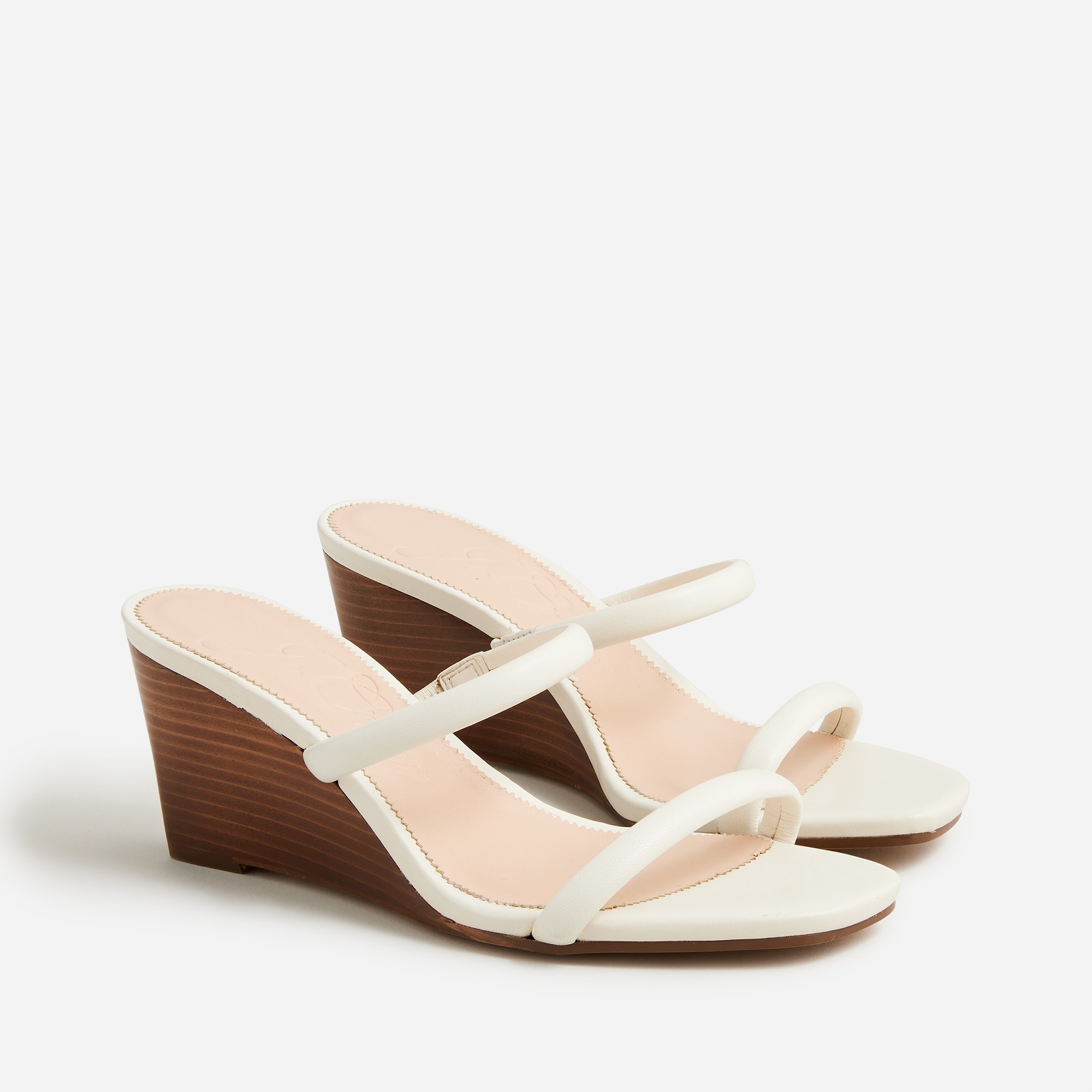 Double-strap stacked wedges in leather