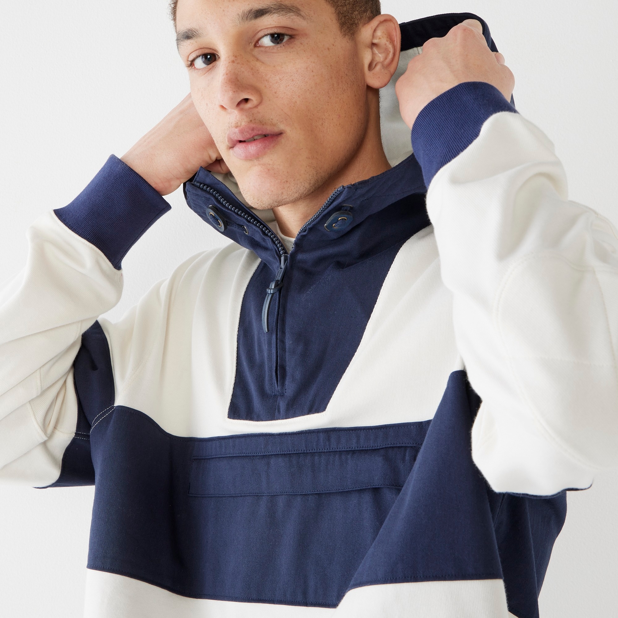 Hooded rugby anorak sweatshirt in colorblock