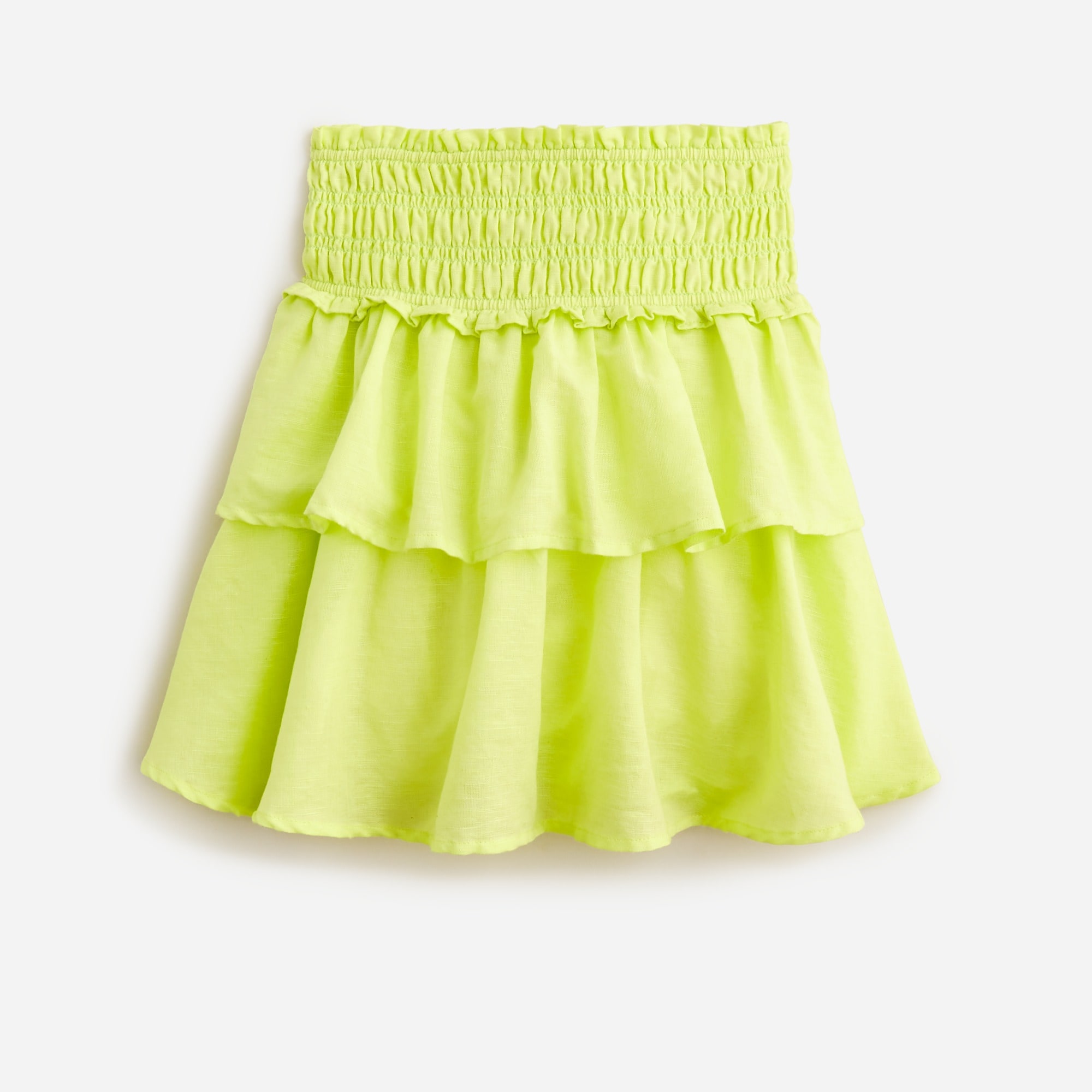 Girls' tiered smocked skirt in linen blend