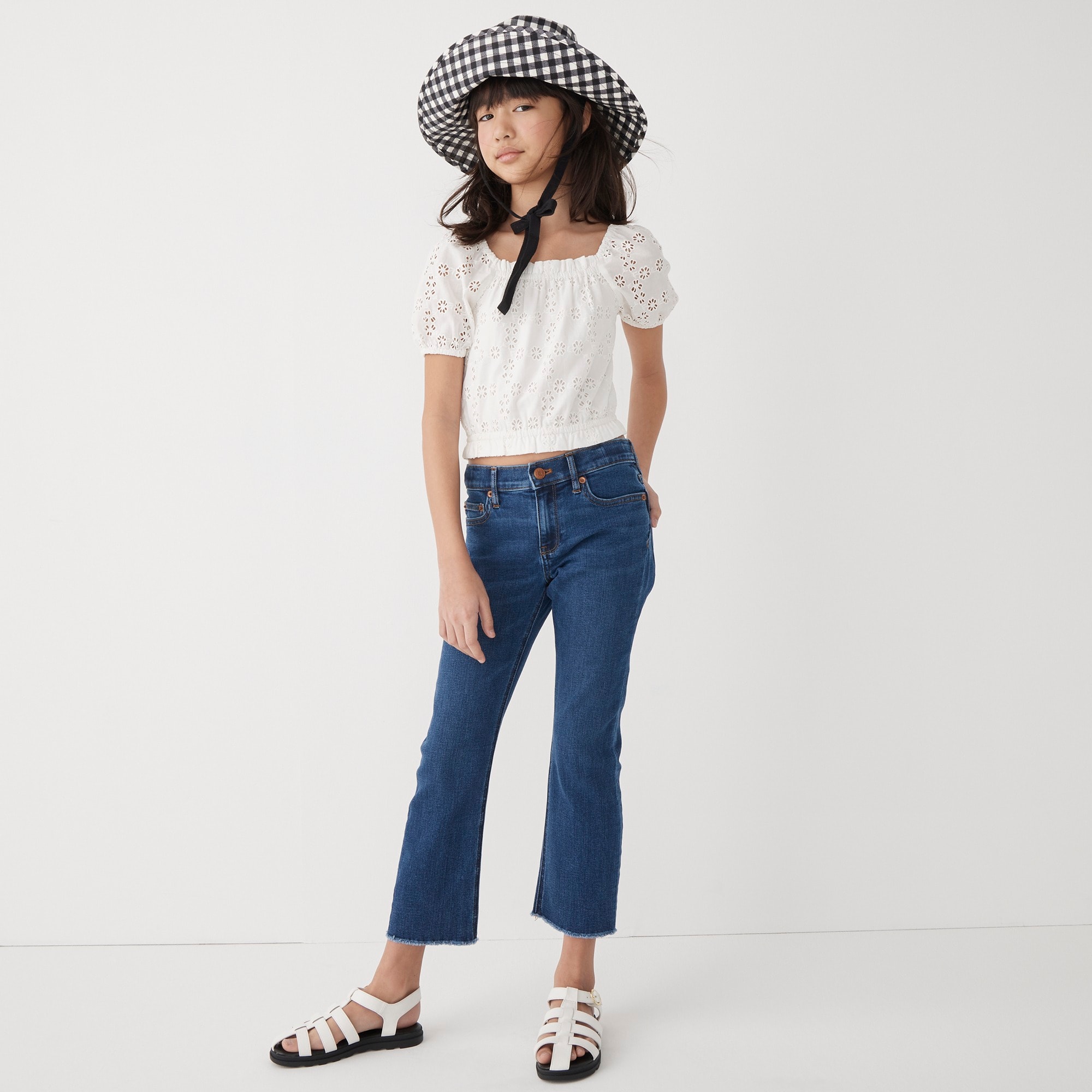 Girls' raw-hem demi-boot jean in valley wash