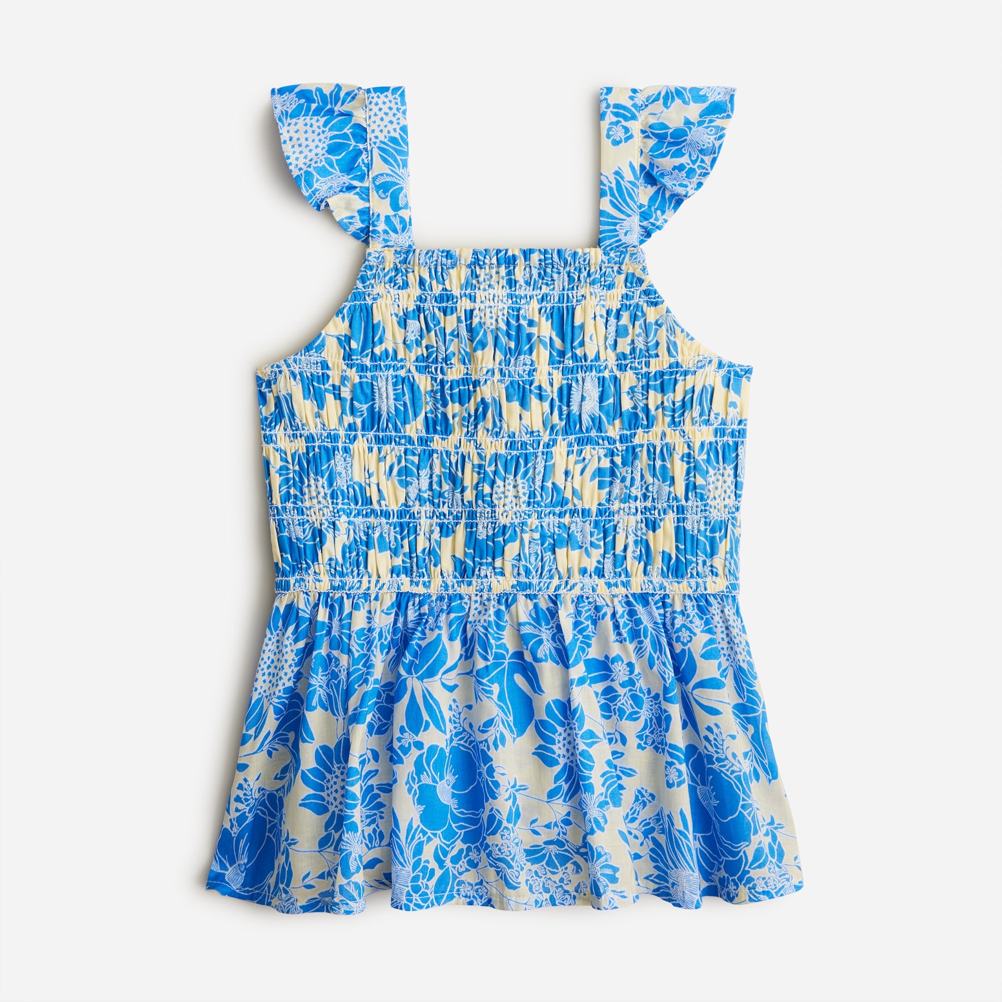 Girls' flutter-sleeve smocked tank top in floral
