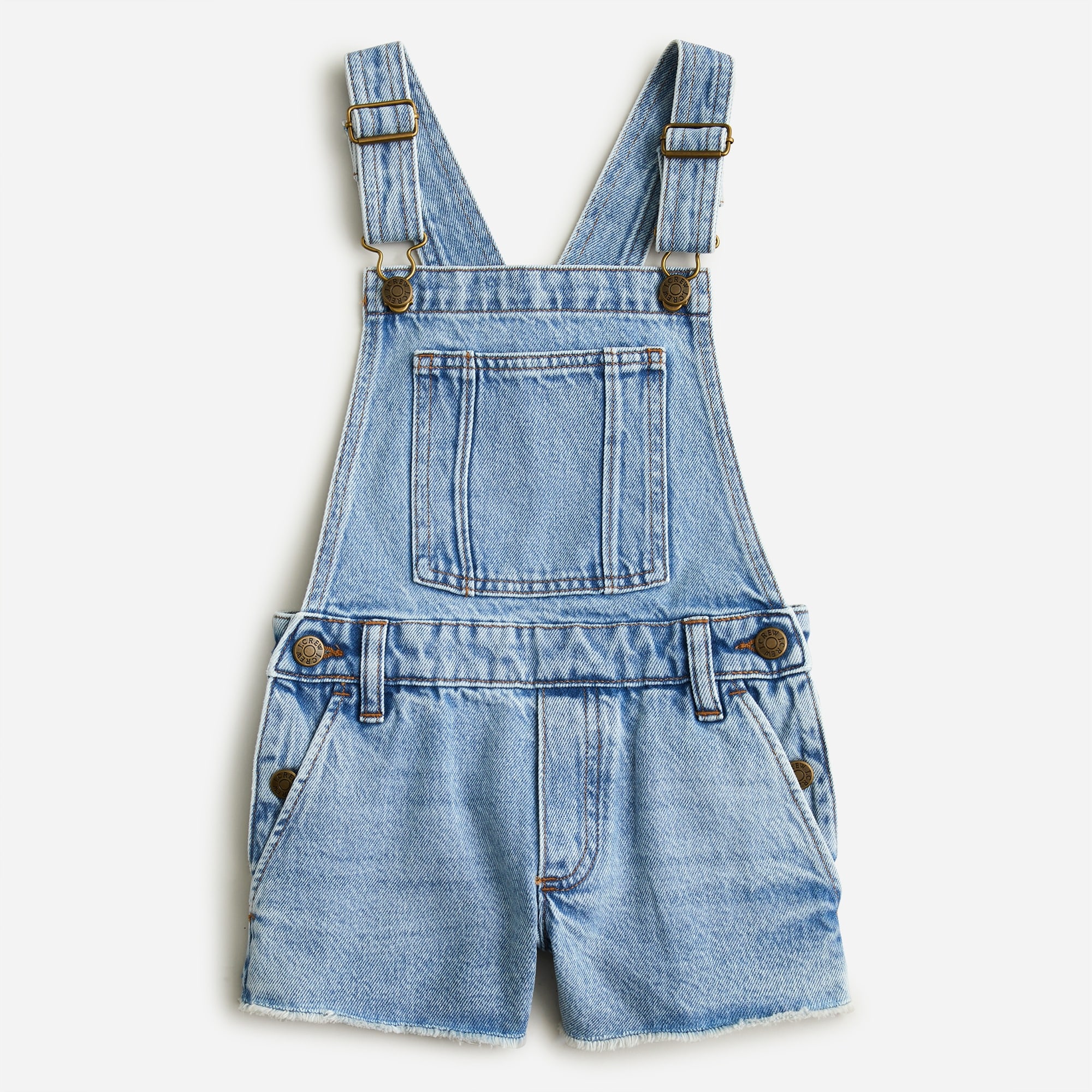 Girls' short denim overalls in harbor wash