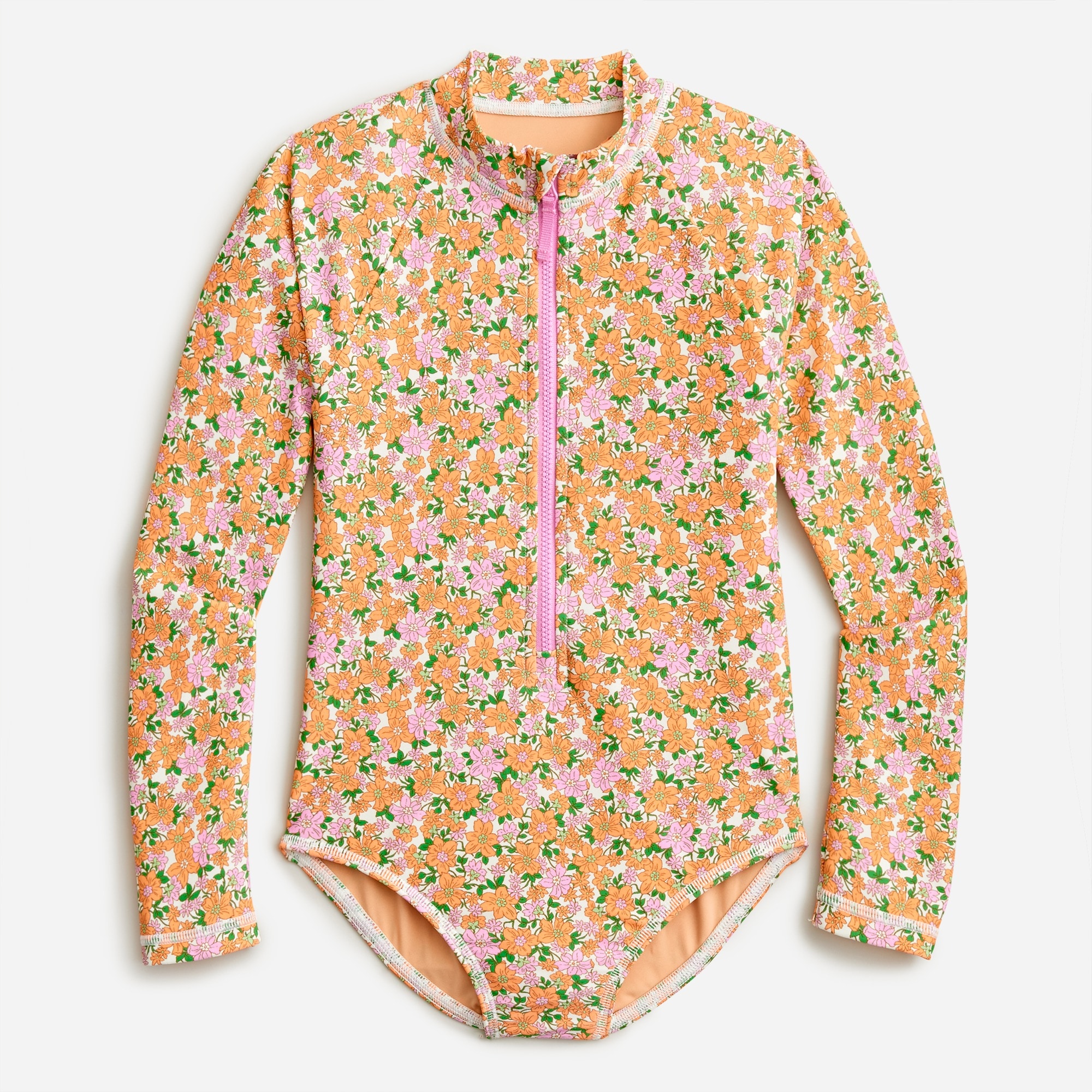 Girls' printed rash guard one-piece with UPF 50+