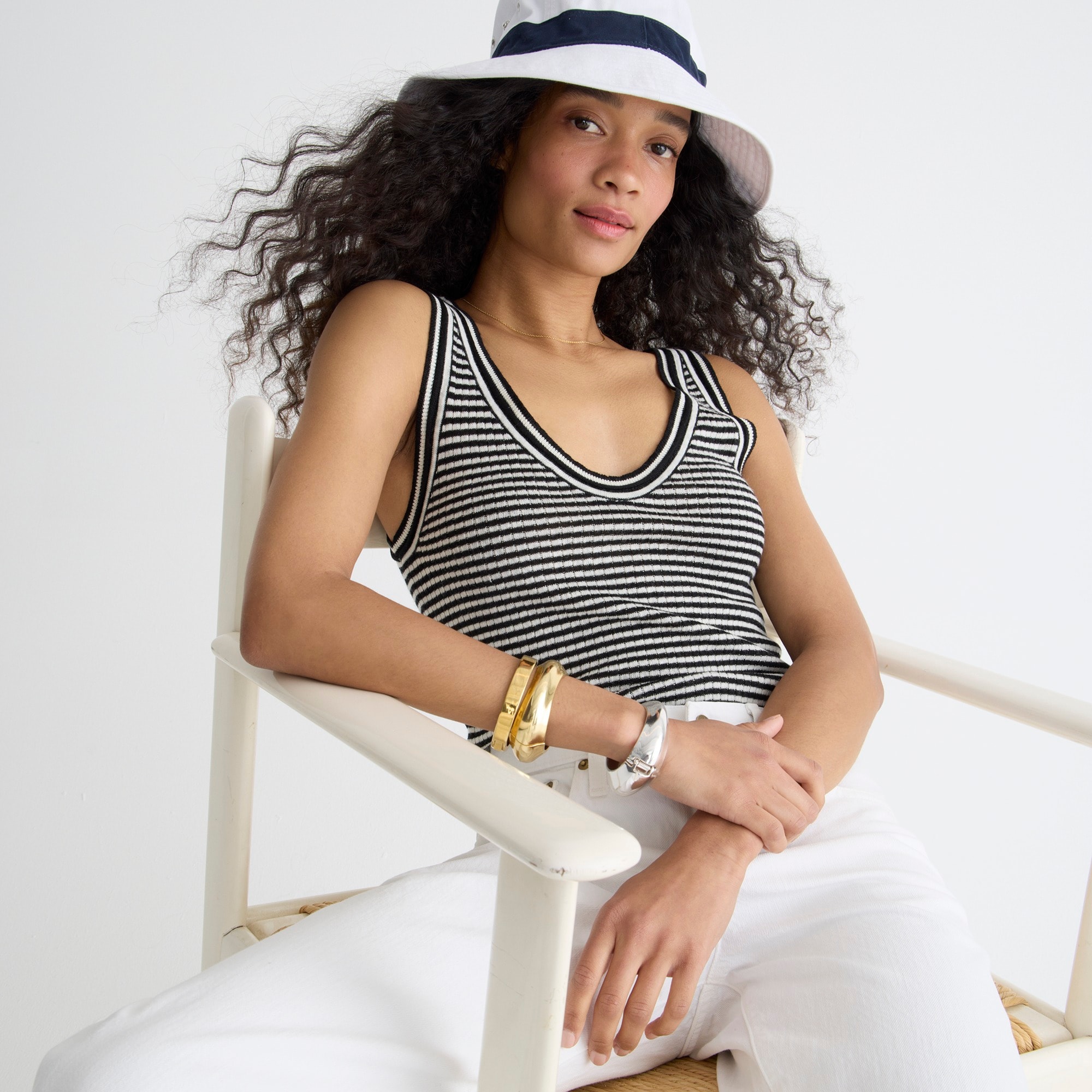 Merino-linen blend sweater-tank in stripe