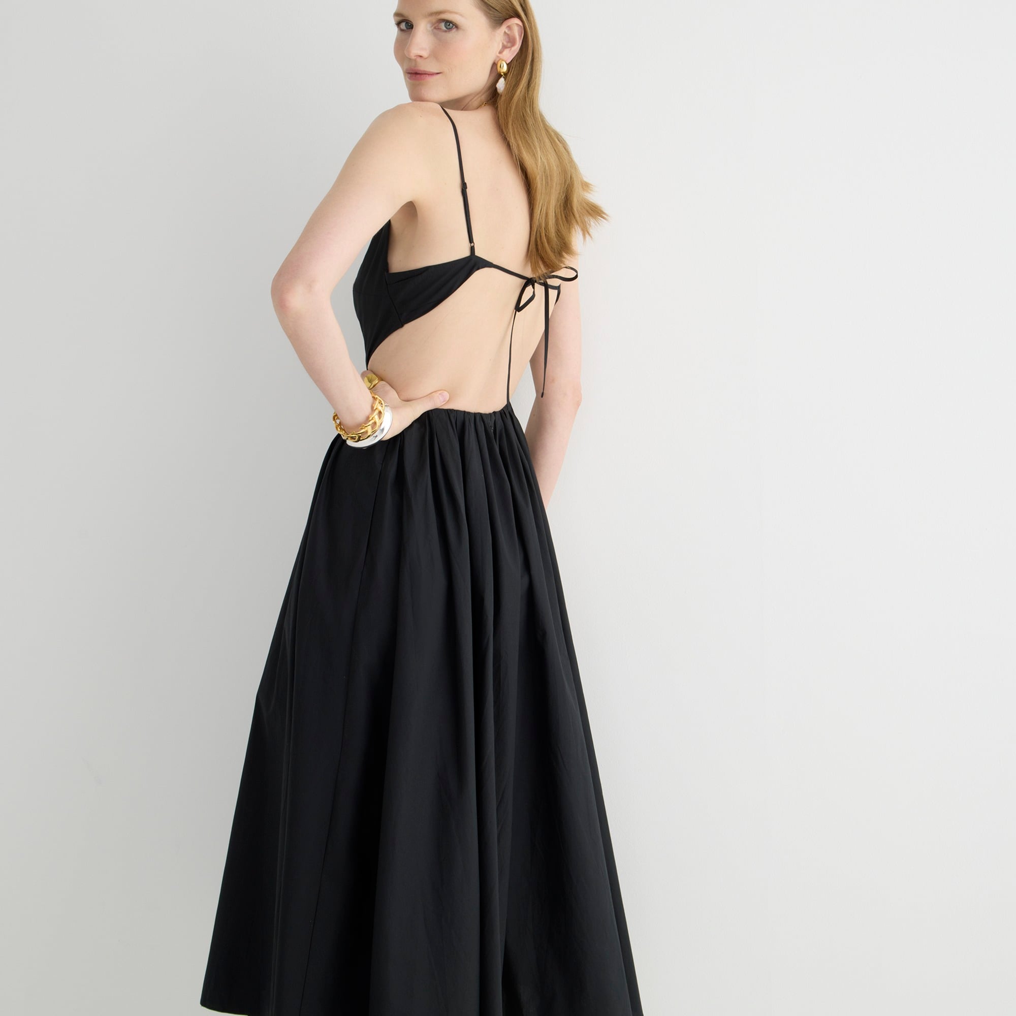 Collection side-cutout midi dress in cotton poplin