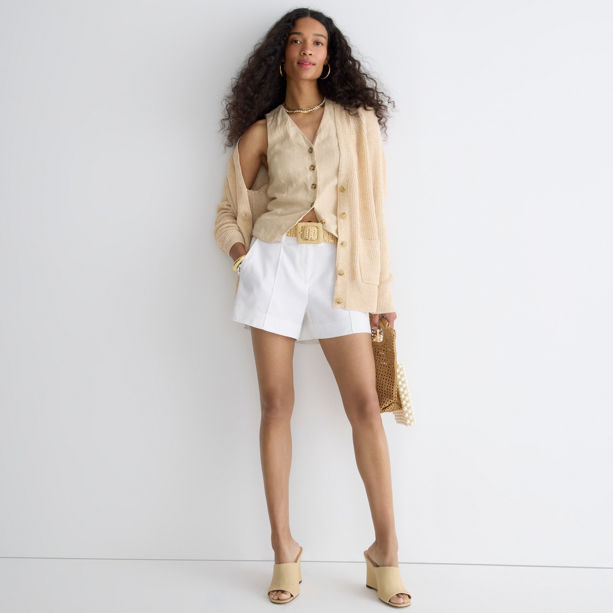 Relaxed cotton-linen blend cardigan sweater