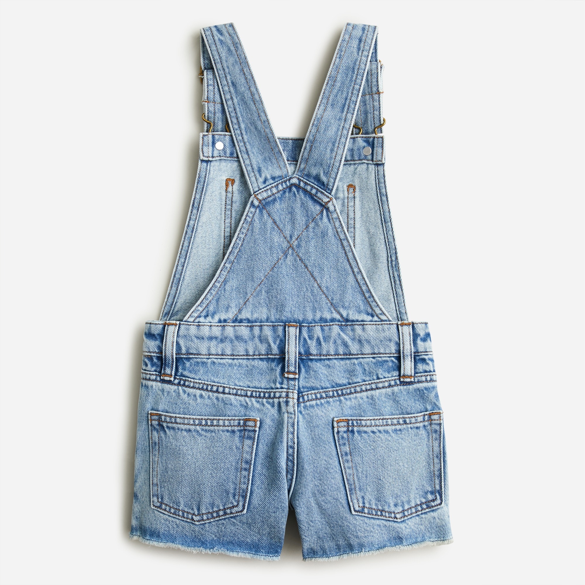 Girls' short denim overalls in harbor wash