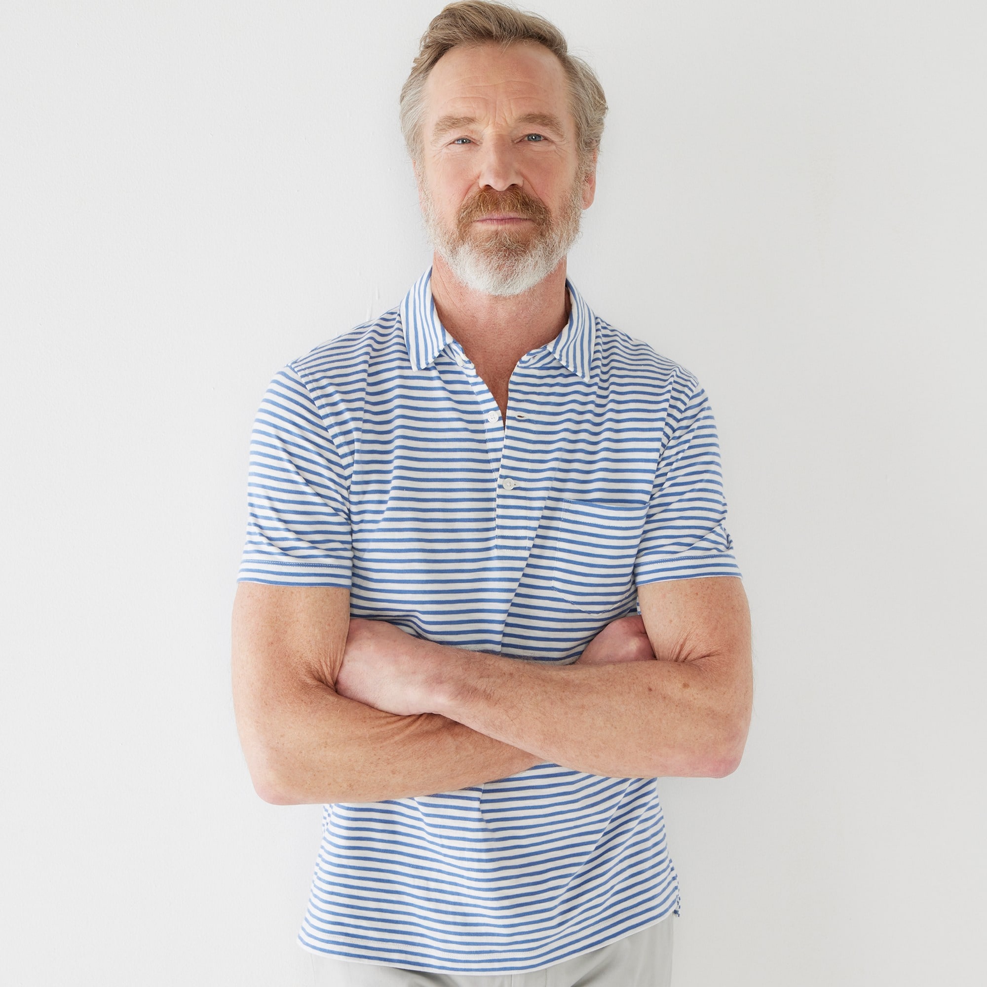 Slub cotton polo shirt in yarn-dyed stripe