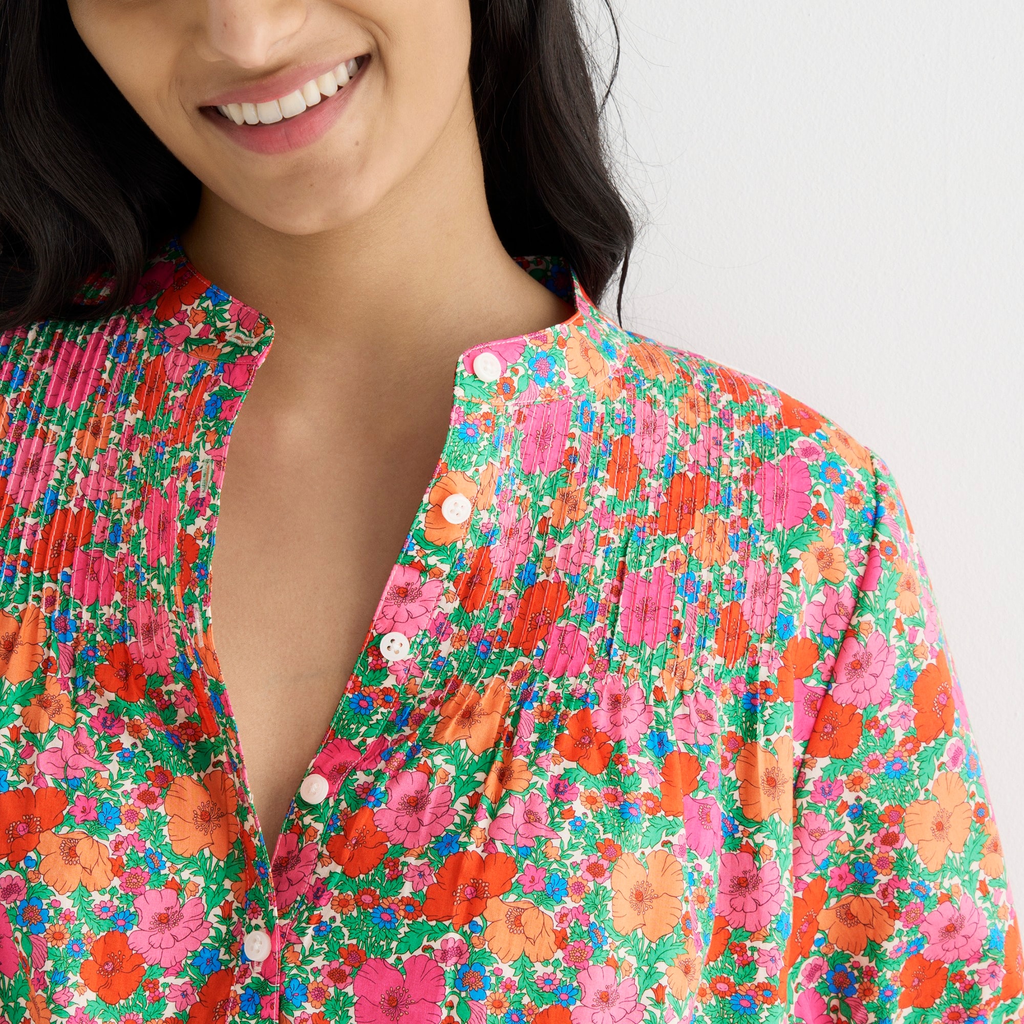 Short-sleeve mini shirtdress in Liberty® Meadow Song fabric