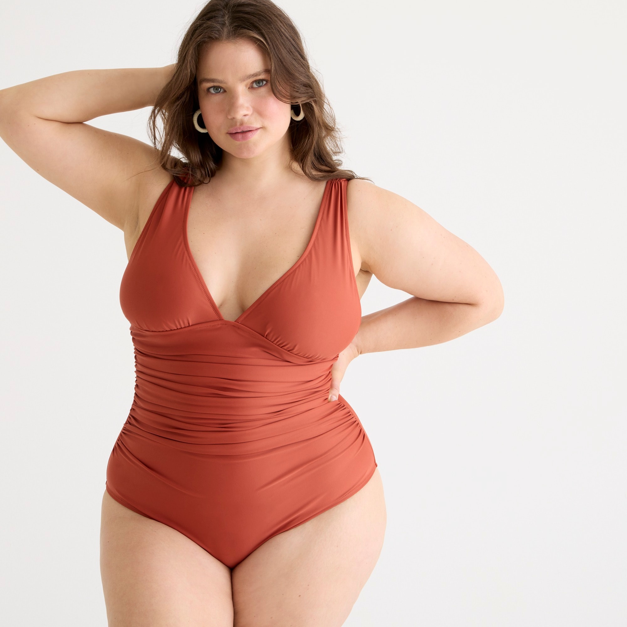 Ruched V-neck one-piece