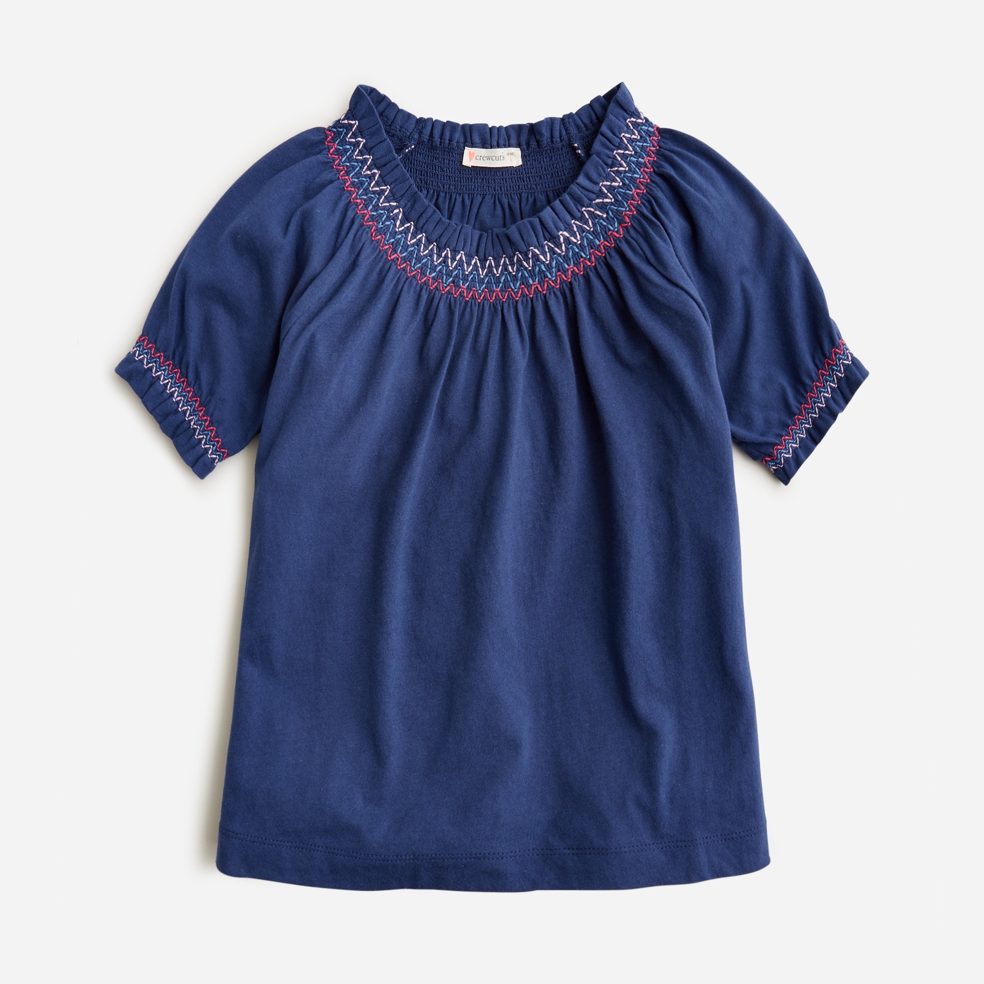 Girls' embroidered smocked T-shirt