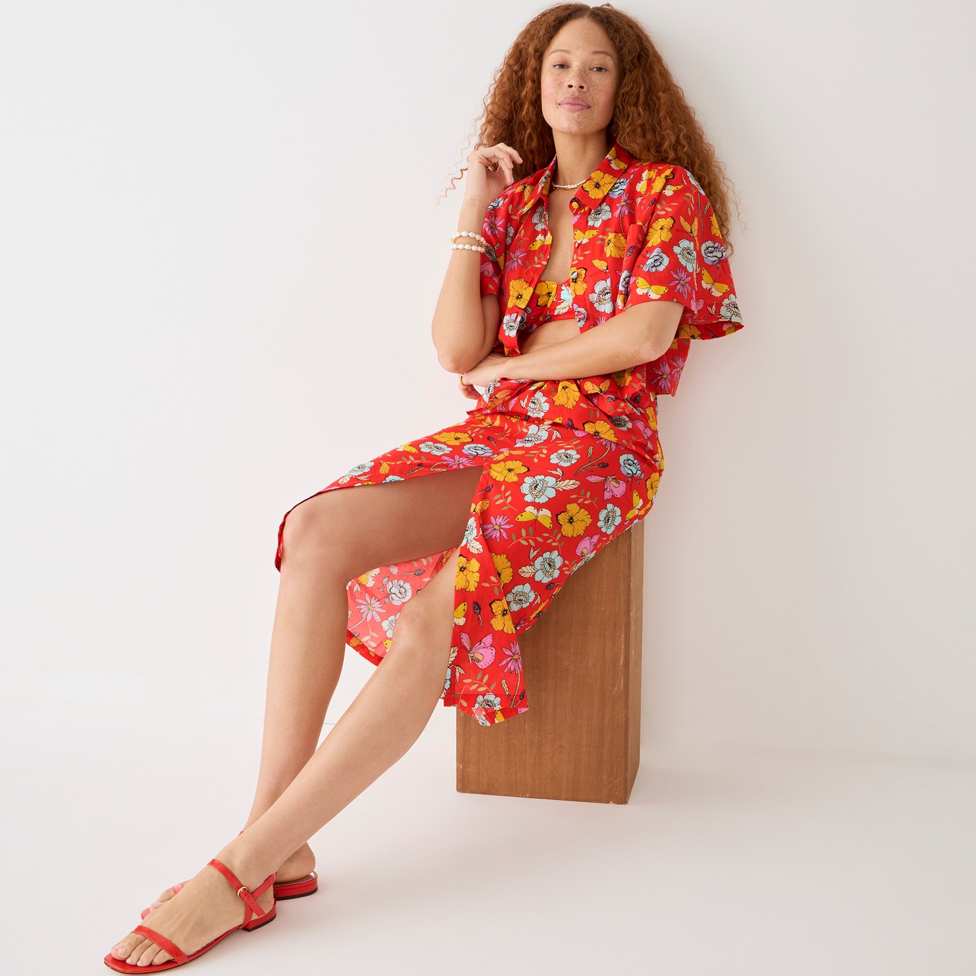 Dauphinette X J.Crew cropped shirt in red blooms