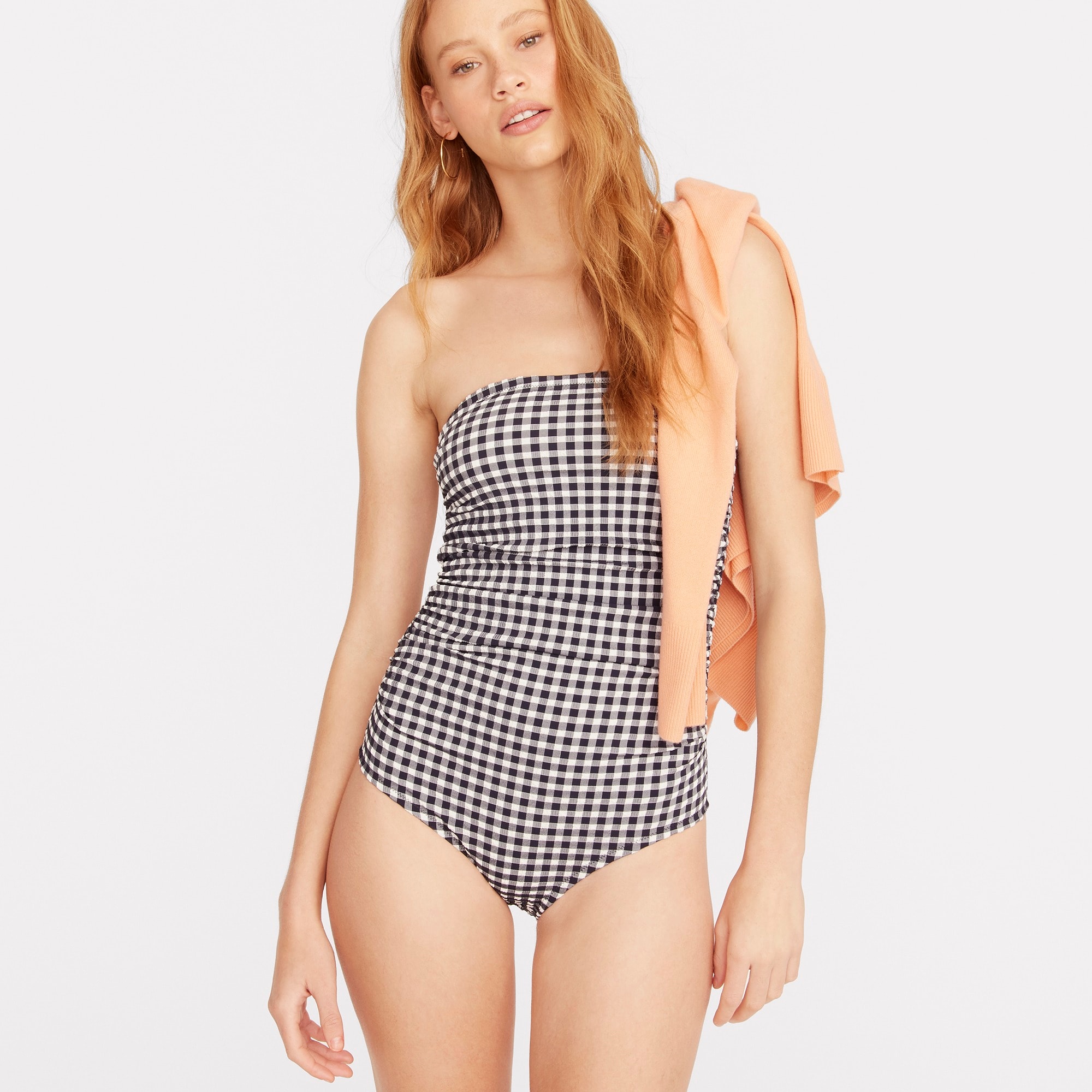 Ruched bandeau one-piece in gingham