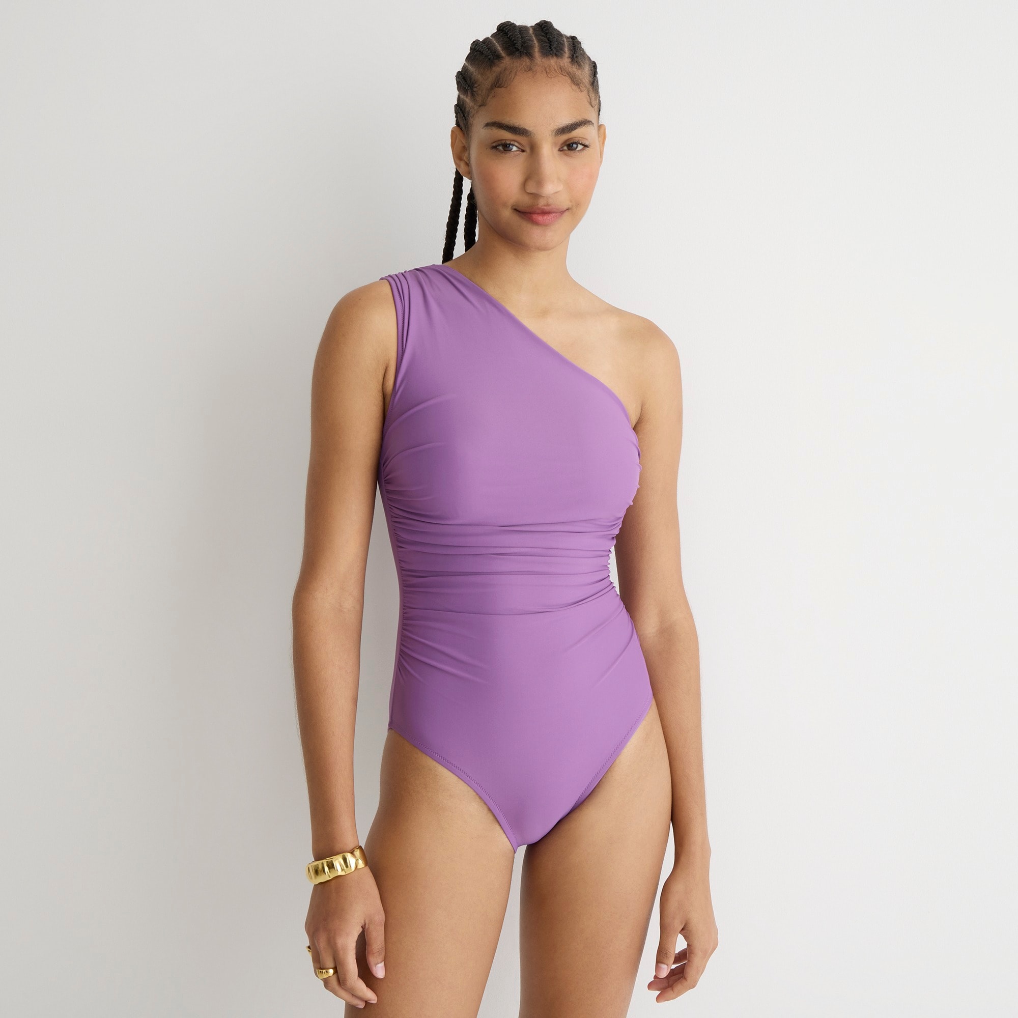 Ruched one-shoulder one-piece