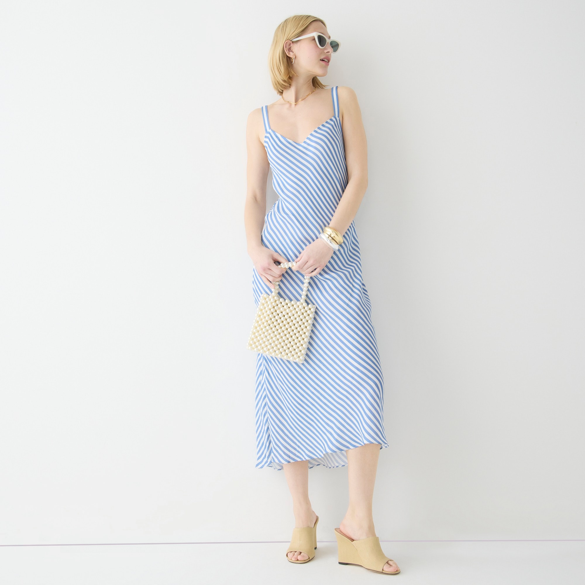 Gwyneth V-neck cupro-blend slip dress in stripe