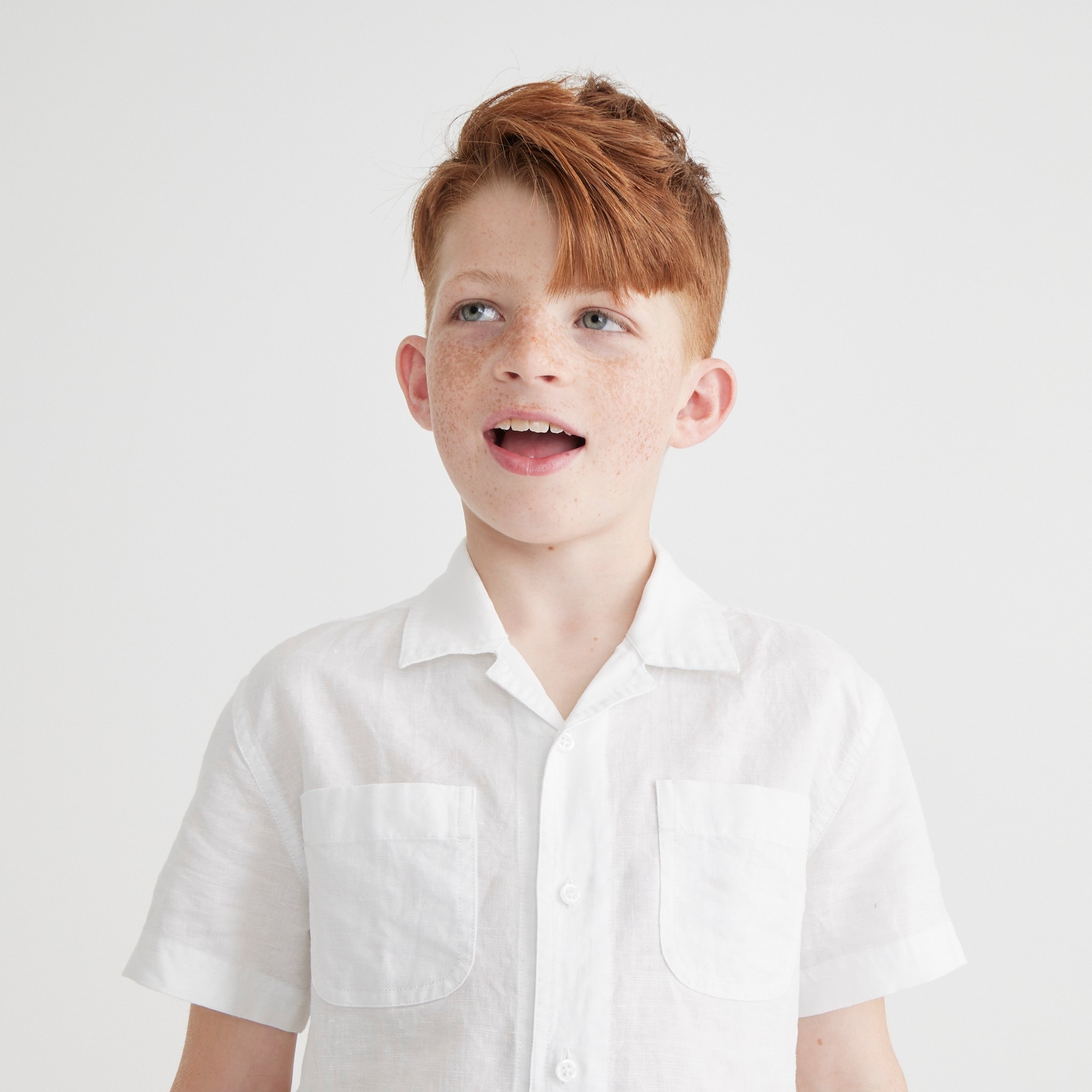 Kids' short-sleeve camp shirt in linen-cotton blend
