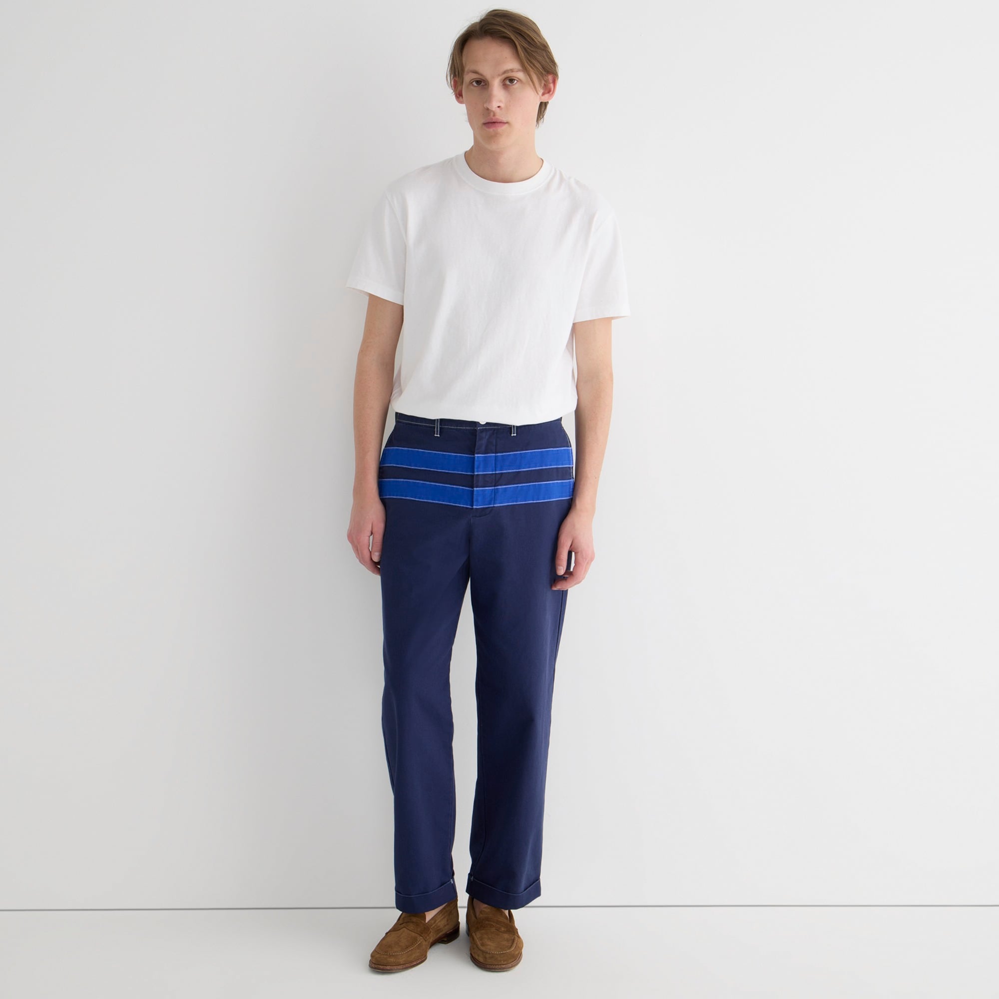 Cotton canvas sailing pant with applied stripe