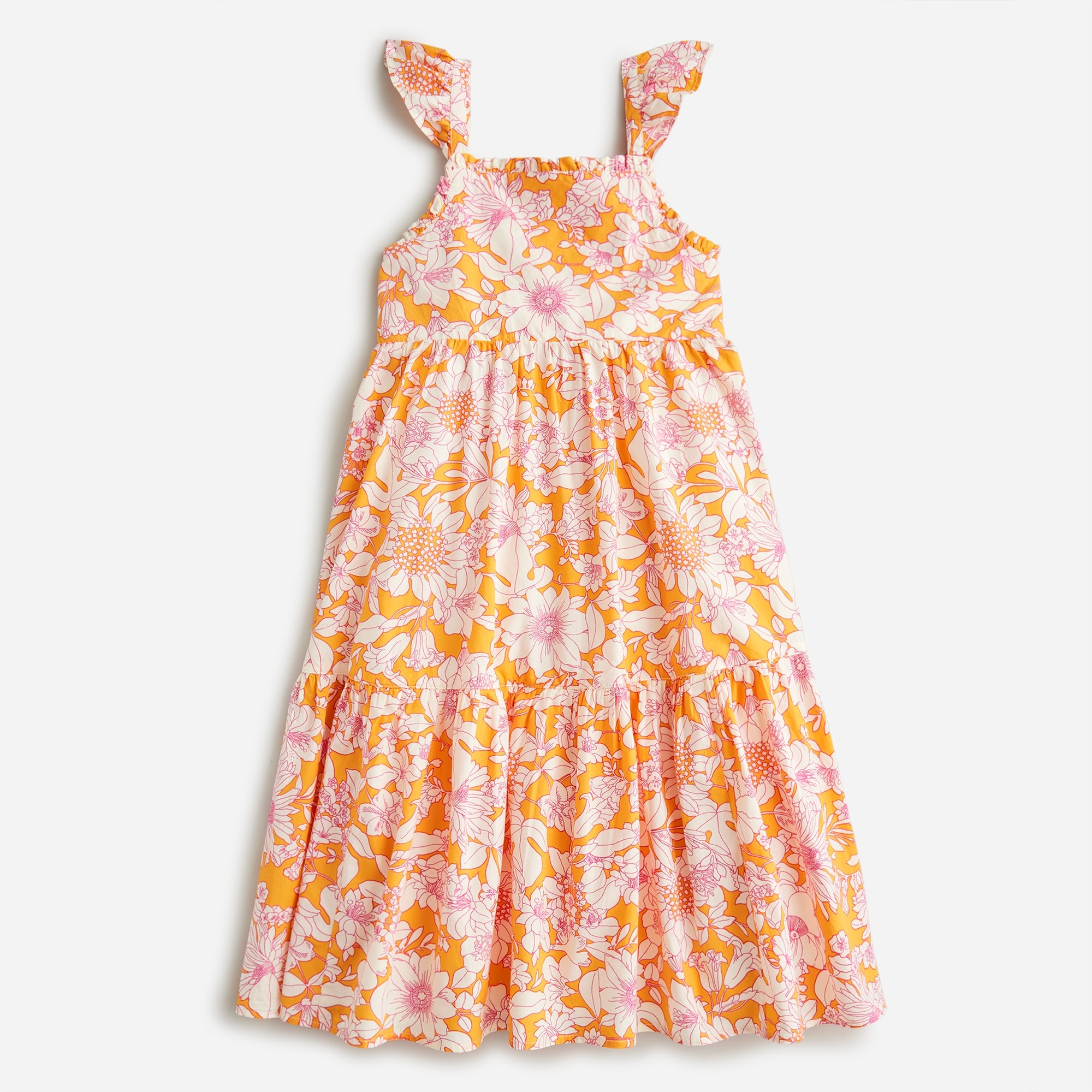 Girls' ruffle-trim tiered dress in prints