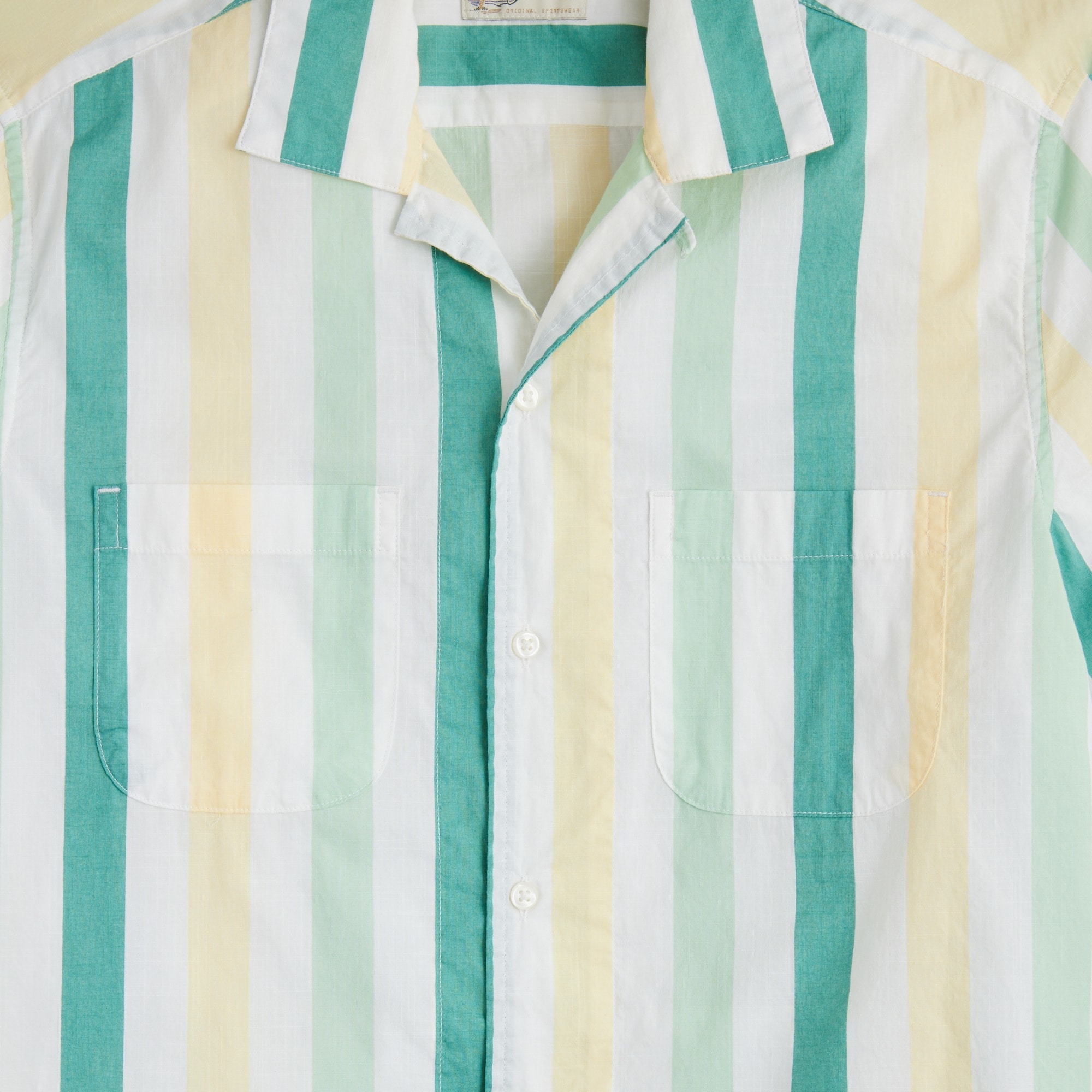 Short-sleeve slub cotton camp-collar shirt in print