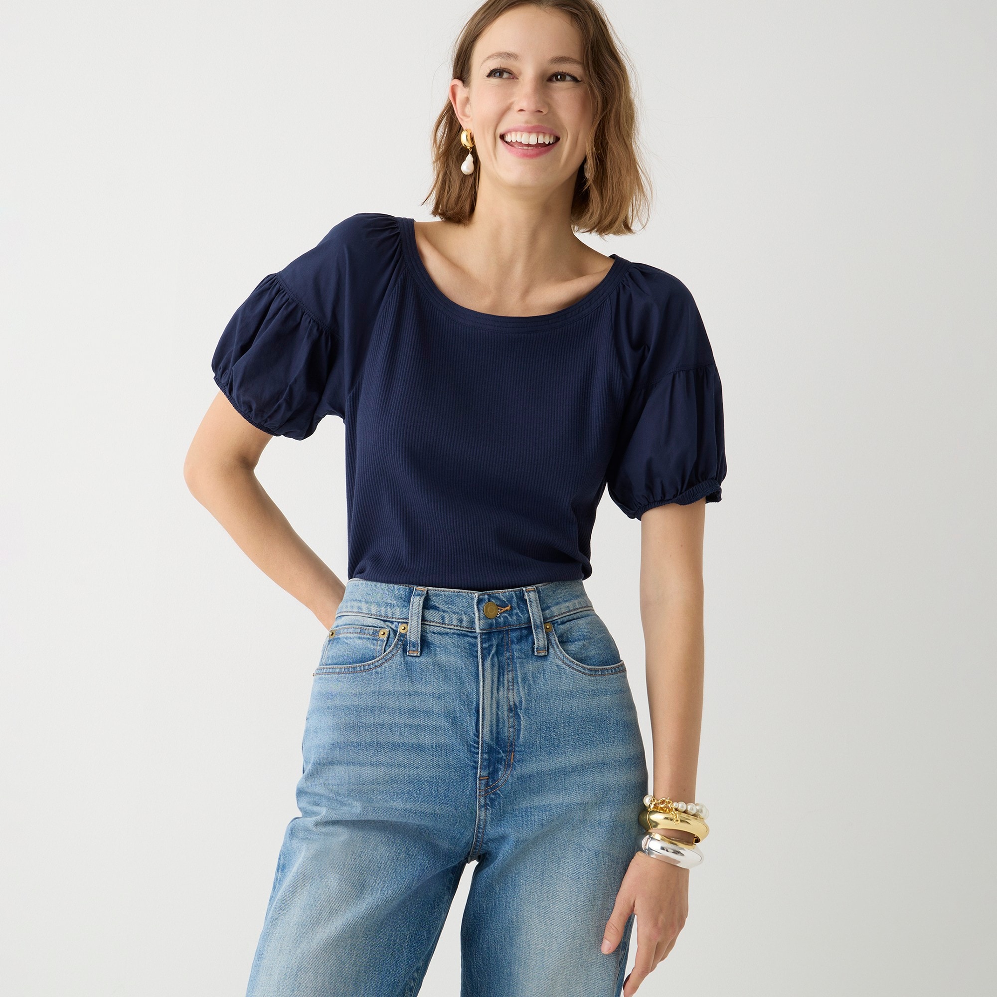 Vintage rib puff-sleeve top