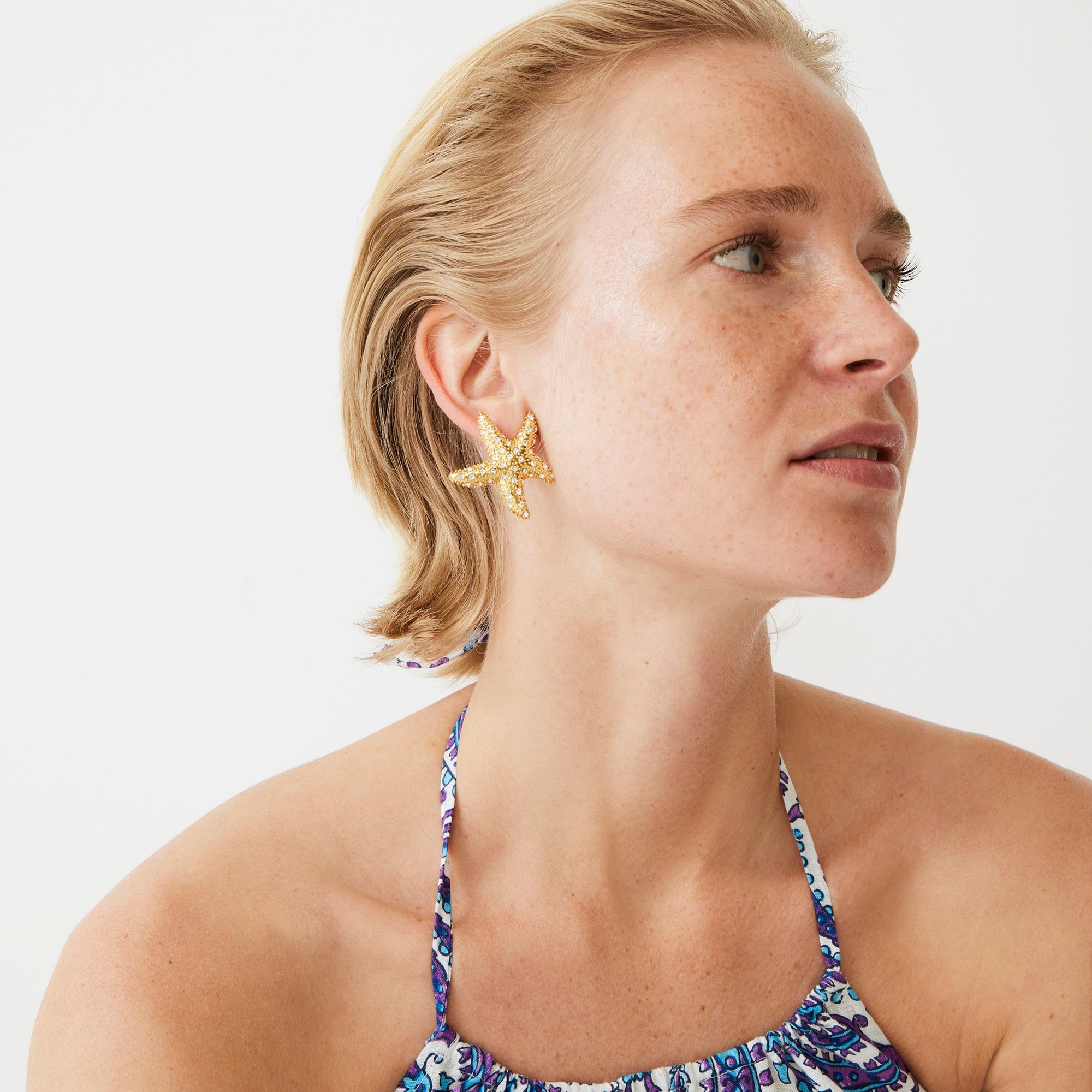 Starfish stud earrings with pavé crystals
