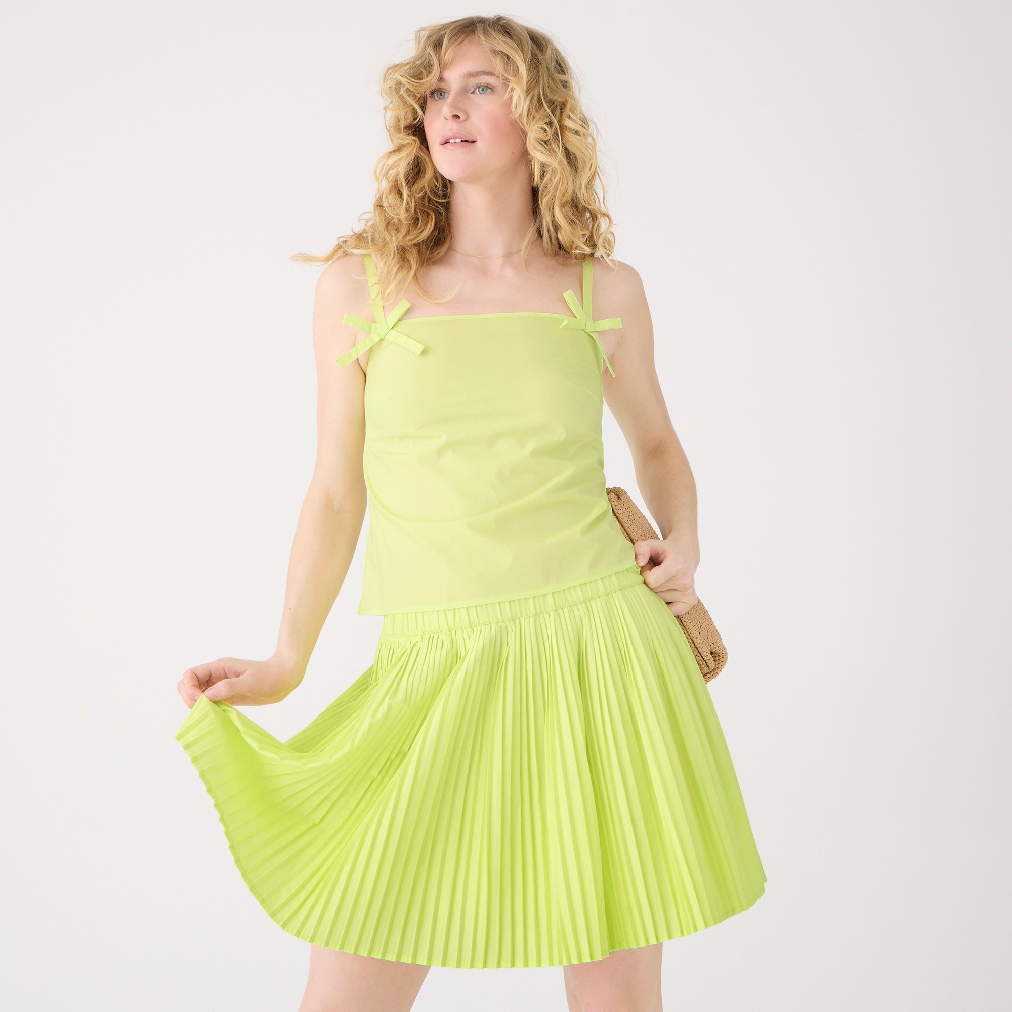Bow-strap tank top in cotton poplin