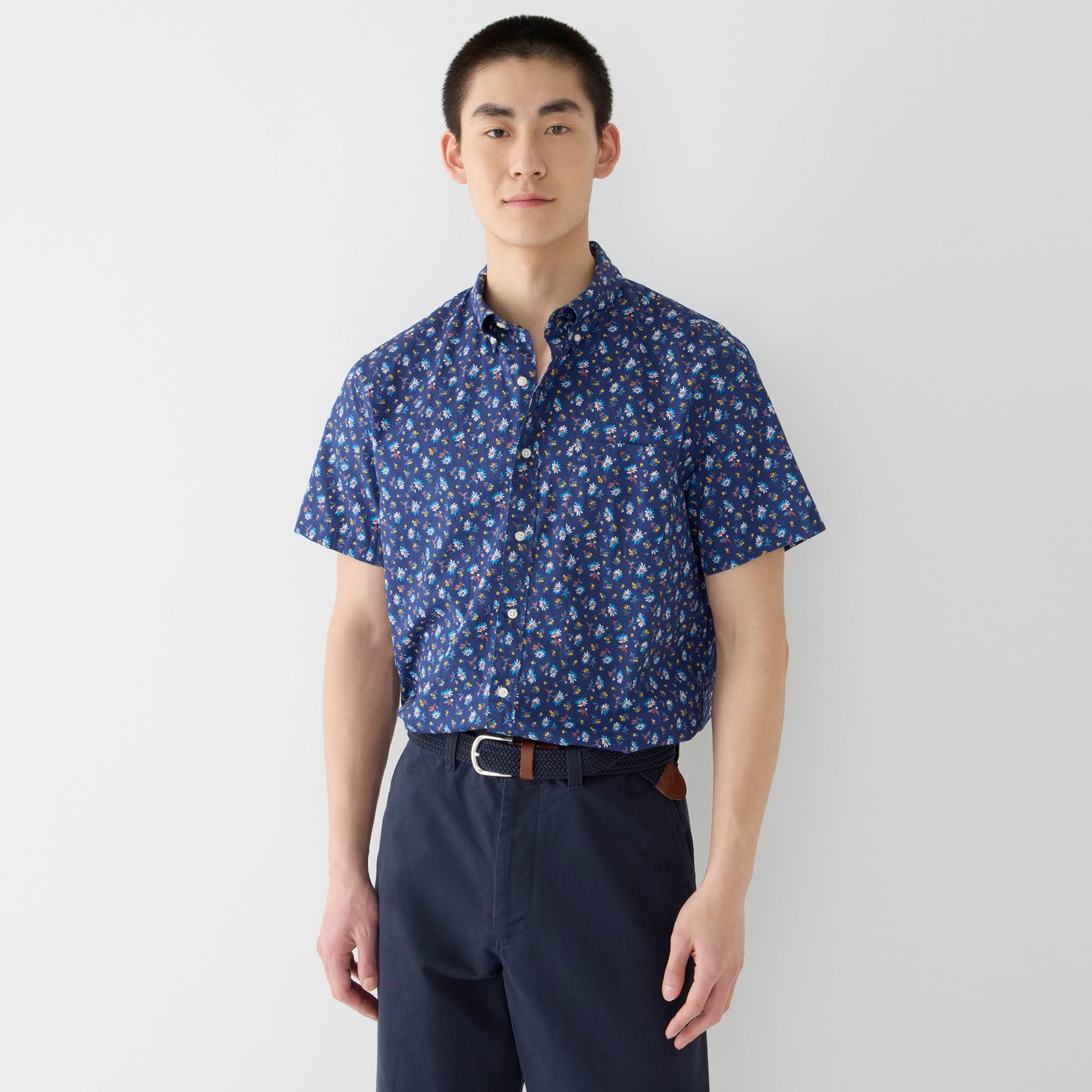 Short-sleeve Secret Wash cotton poplin shirt