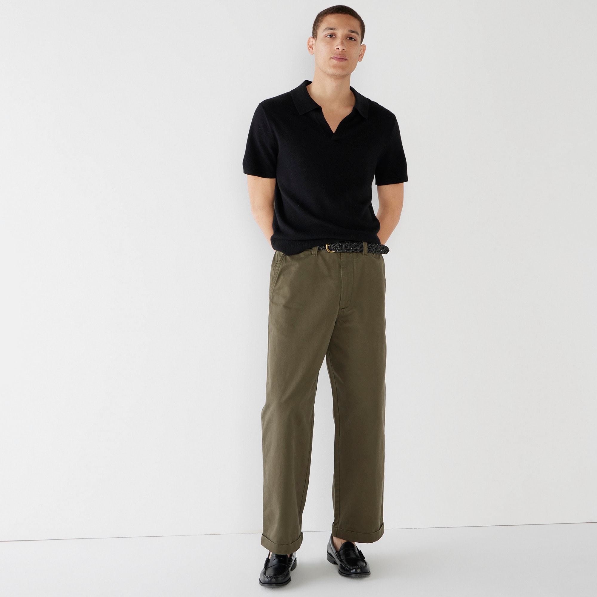 Cashmere short-sleeve johnny-collar sweater-polo