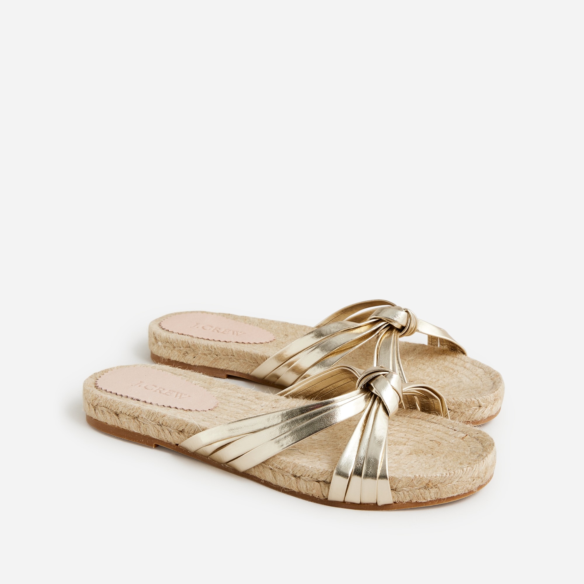Made-in-Spain knotted espadrille slides in metallic leather