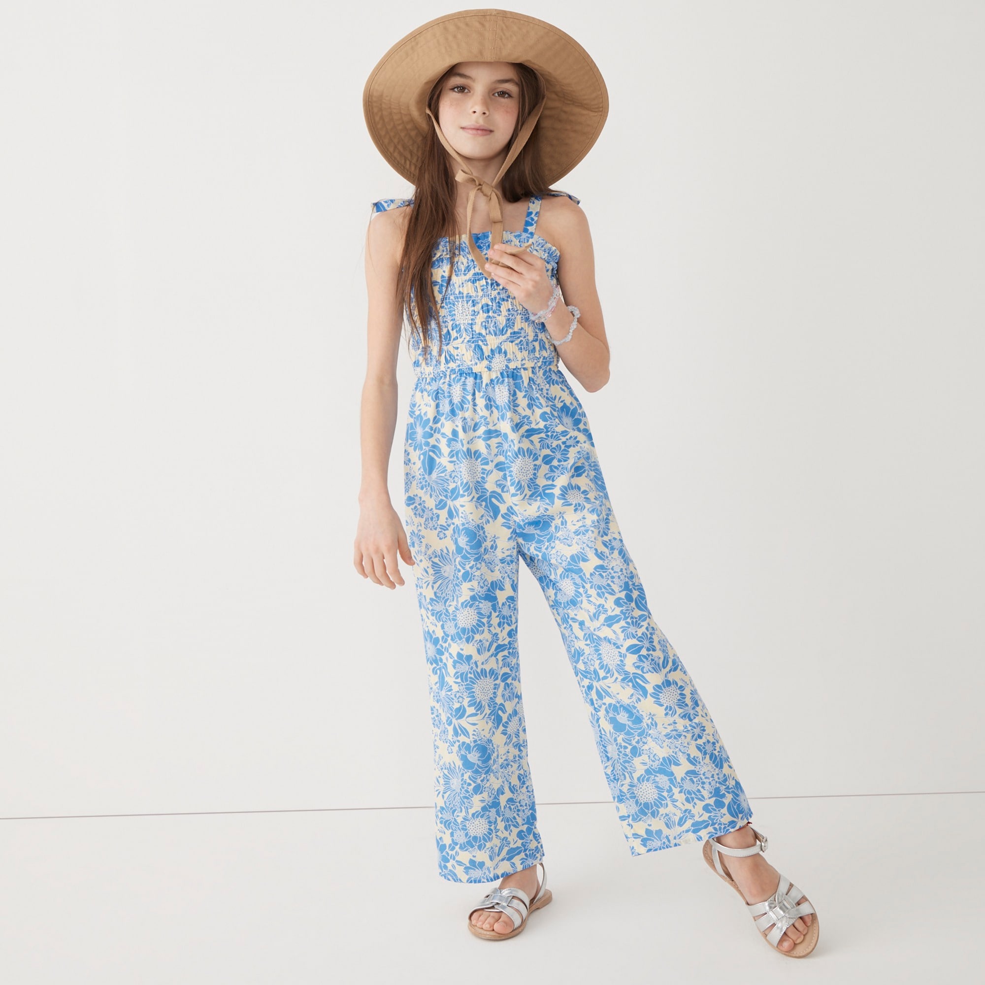 Girls' tie-shoulder jumpsuit in floral