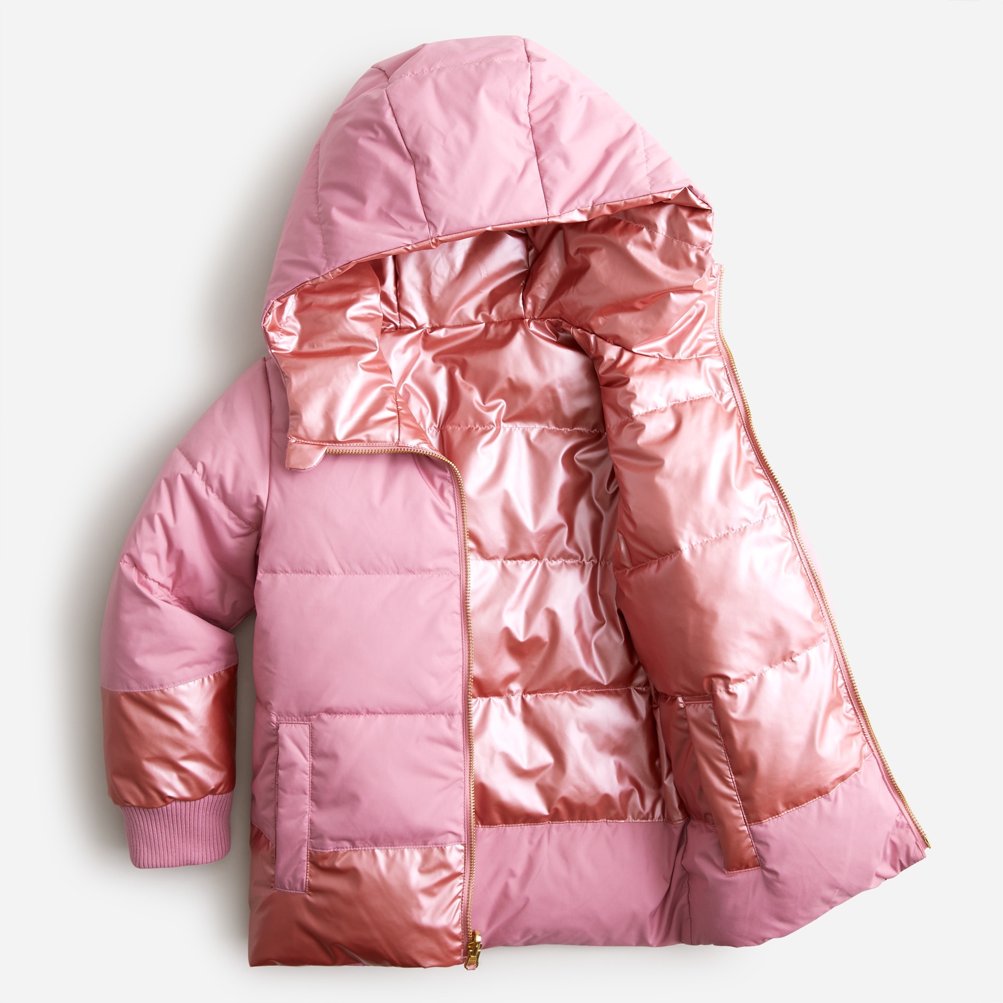 Girls' reversible metallic puffer jacket with PrimaLoft