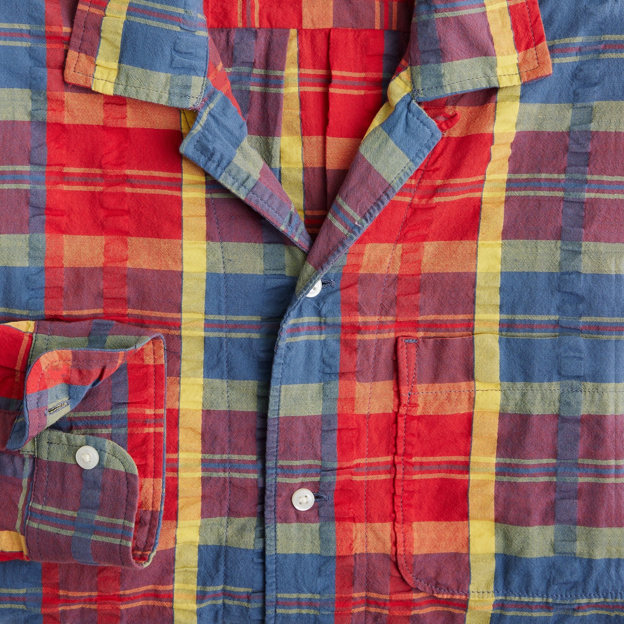 Organic seersucker three-pocket camp-collar shirt