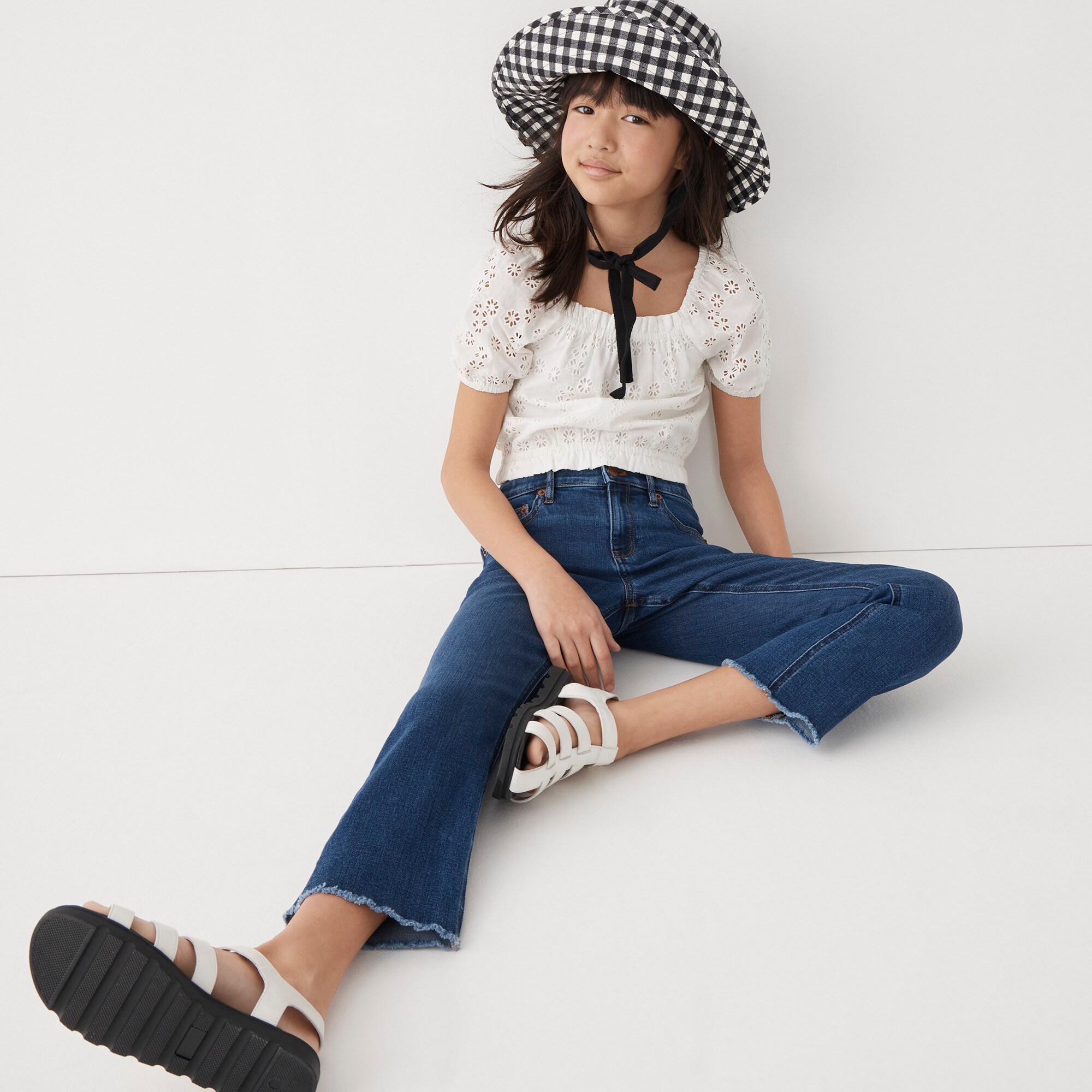 Girls' raw-hem demi-boot jean in valley wash