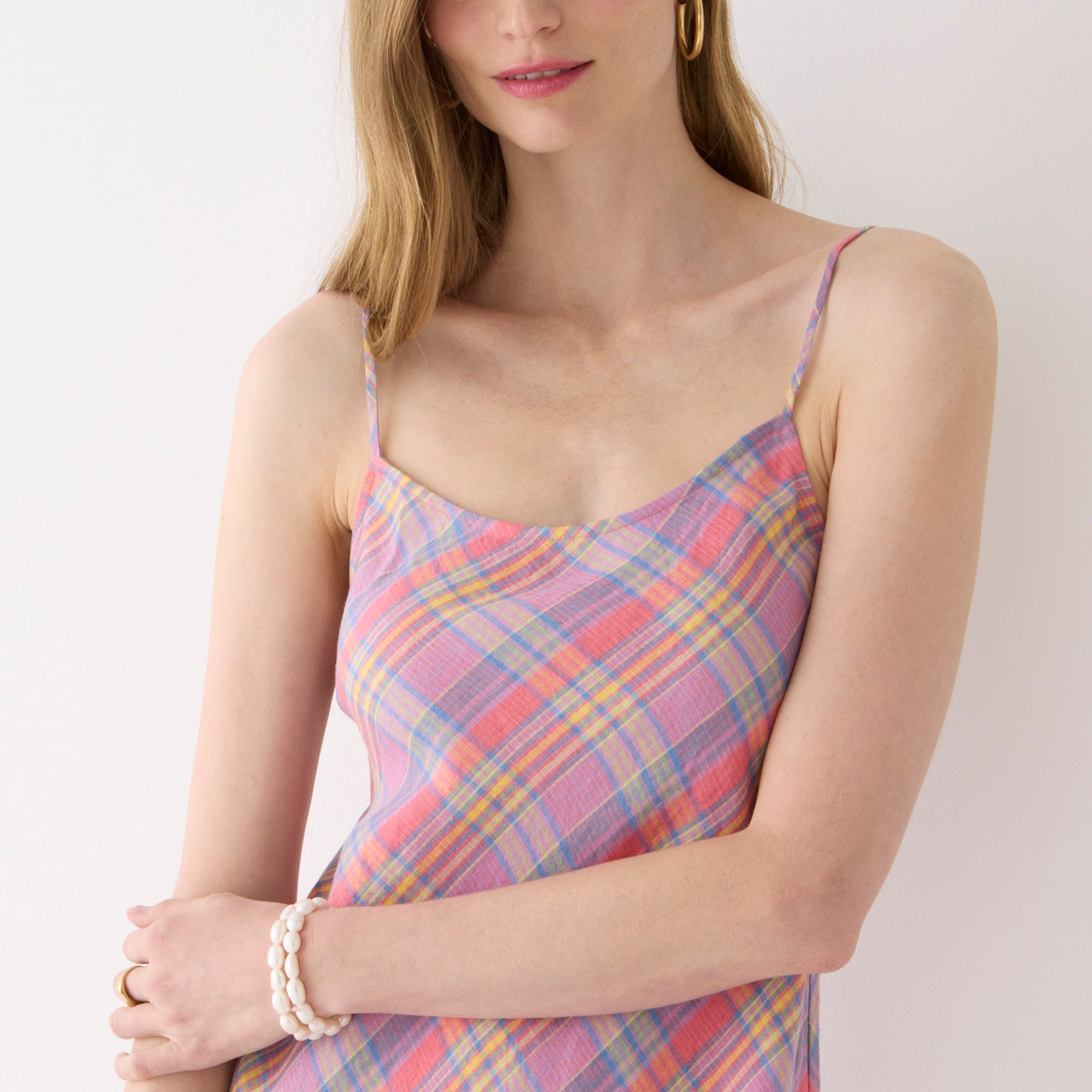 Gwyneth linen slip dress in sunset plaid