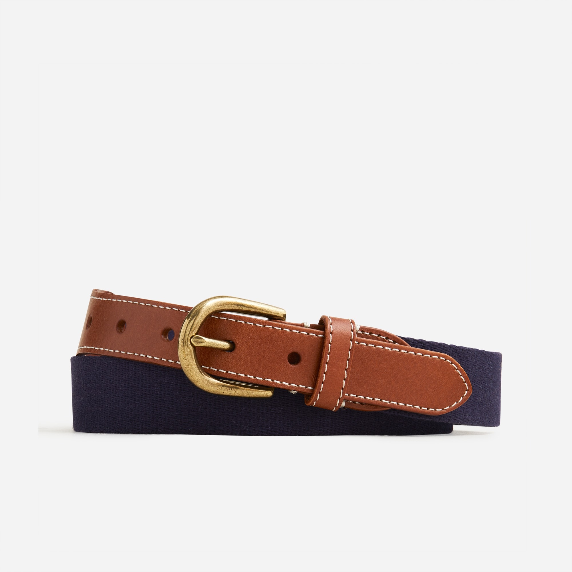Webbed belt with brass buckle