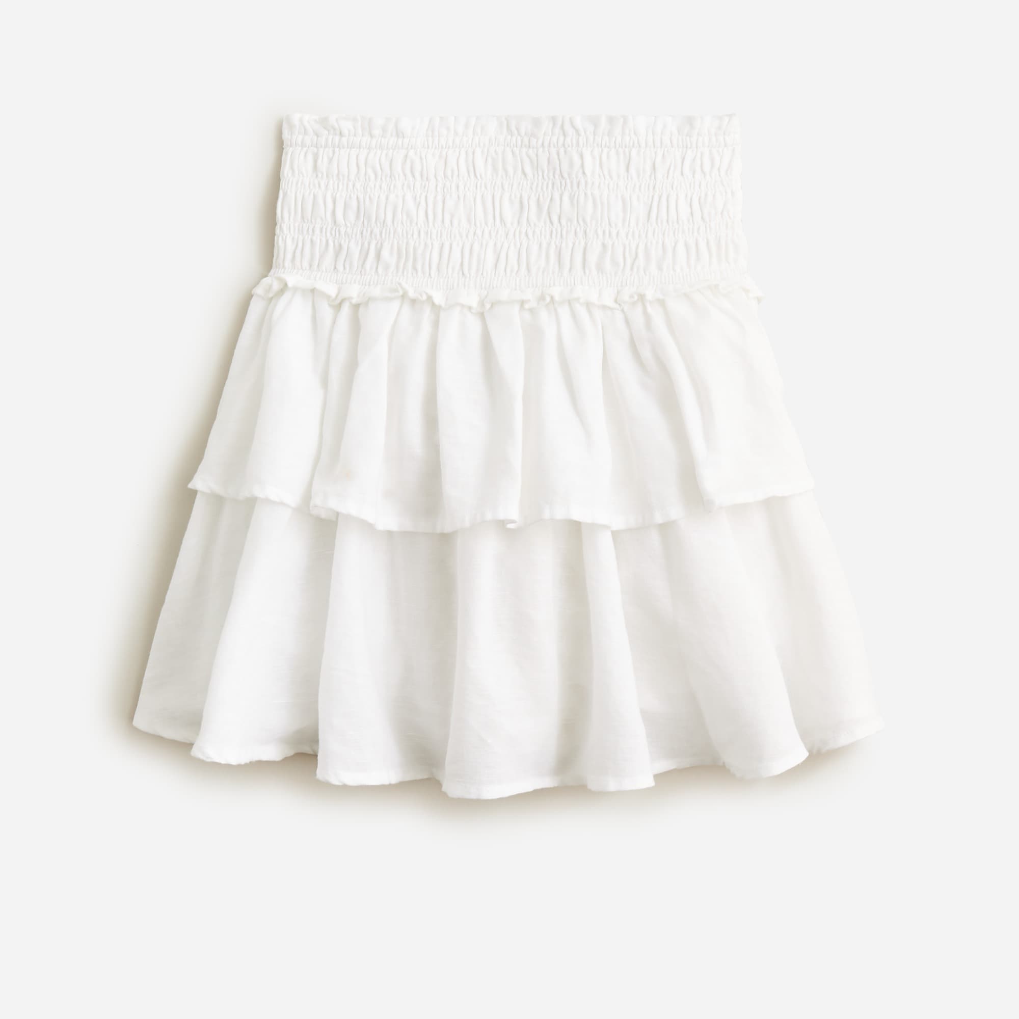 Girls' tiered smocked skirt in linen blend