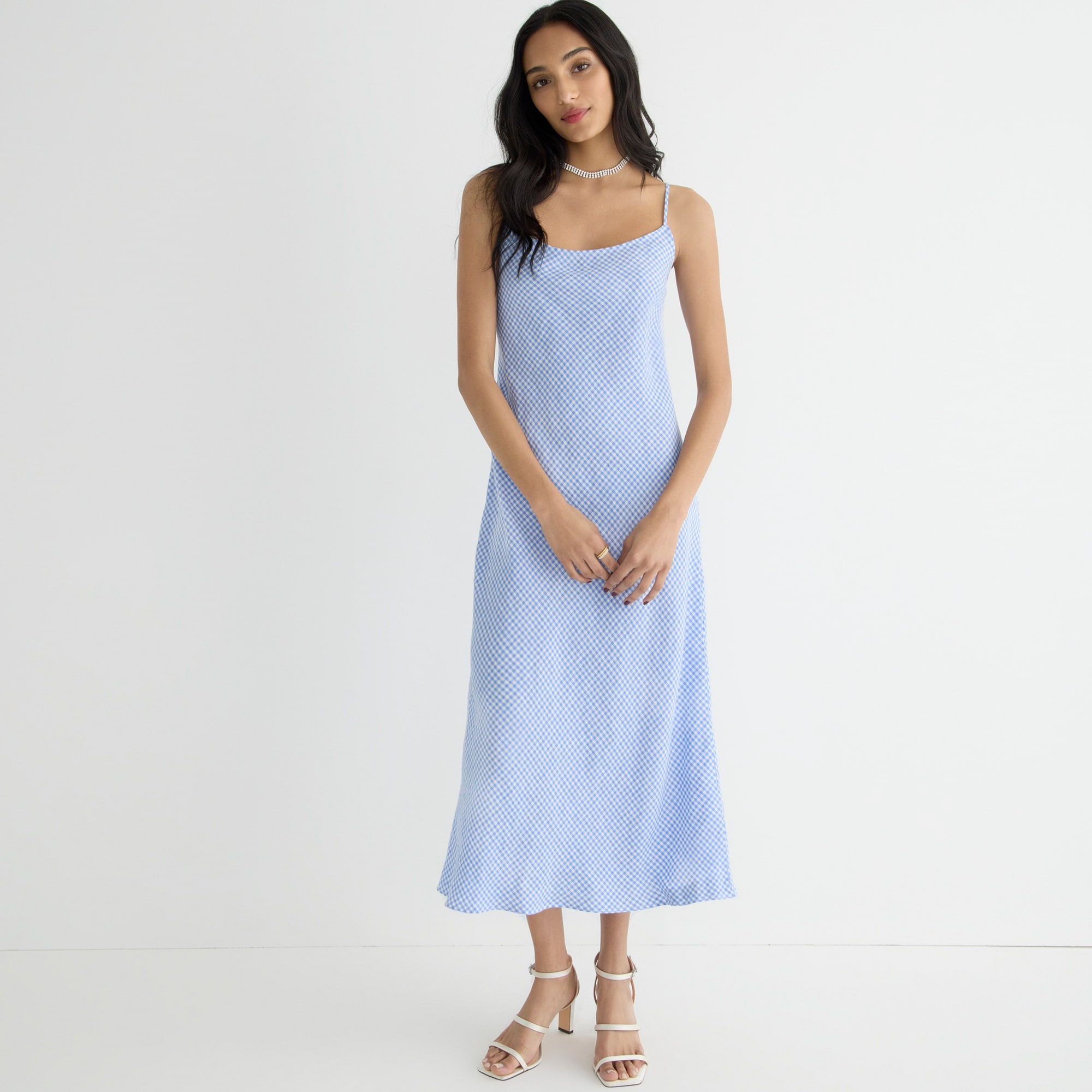 Gwyneth slip dress in blue gingham linen
