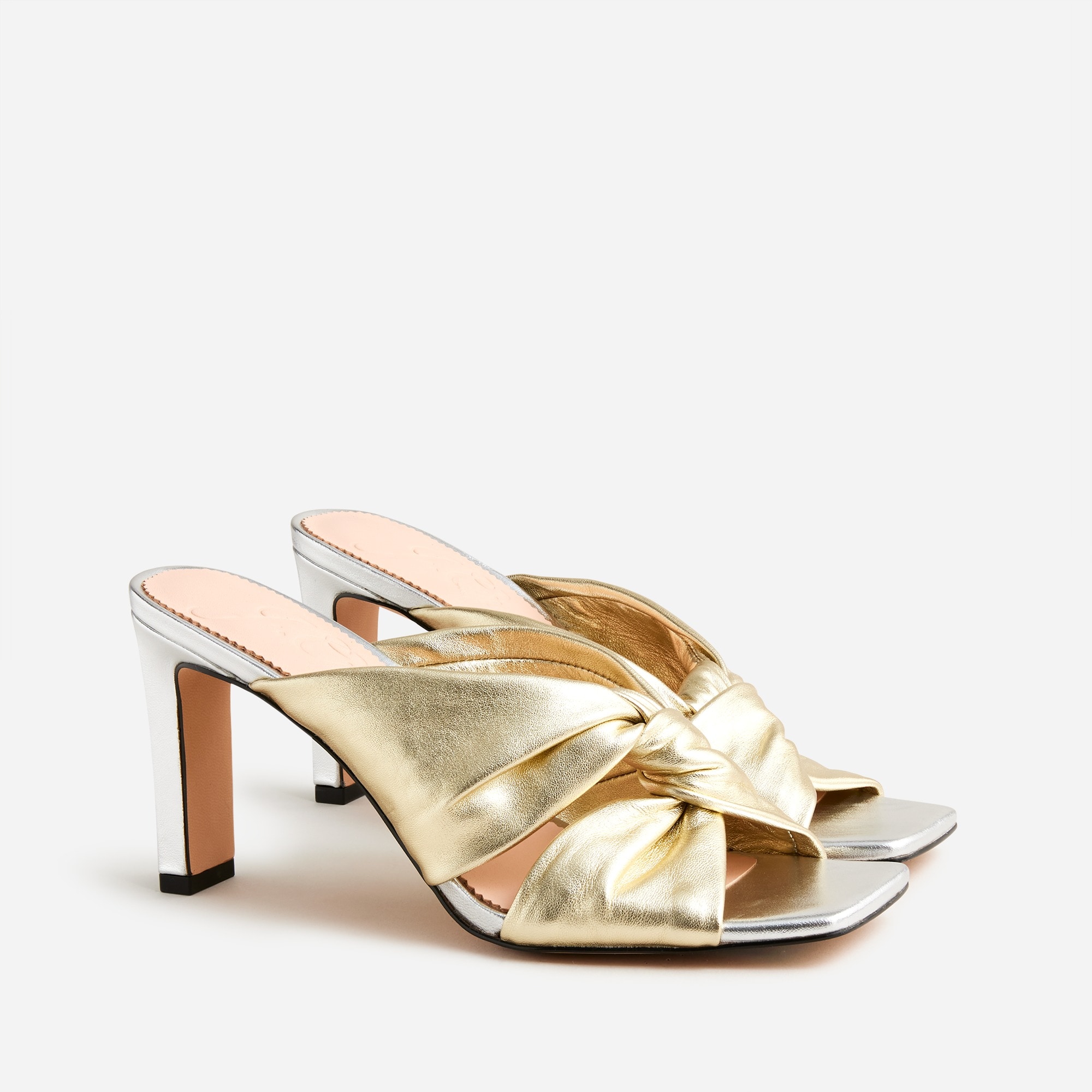 Ava twist-knot heels in metallic leather