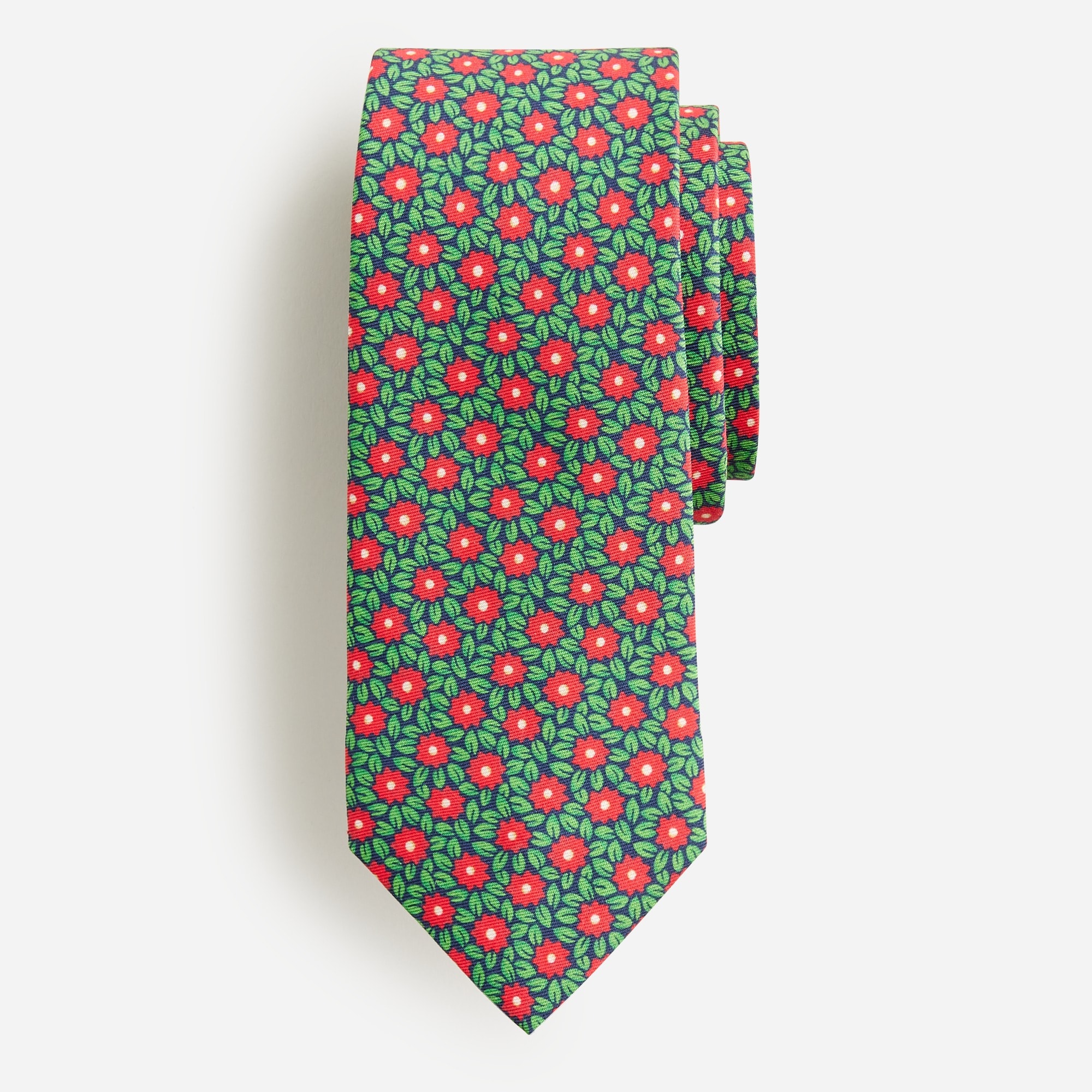 Italian silk-cotton blend tie in floral print