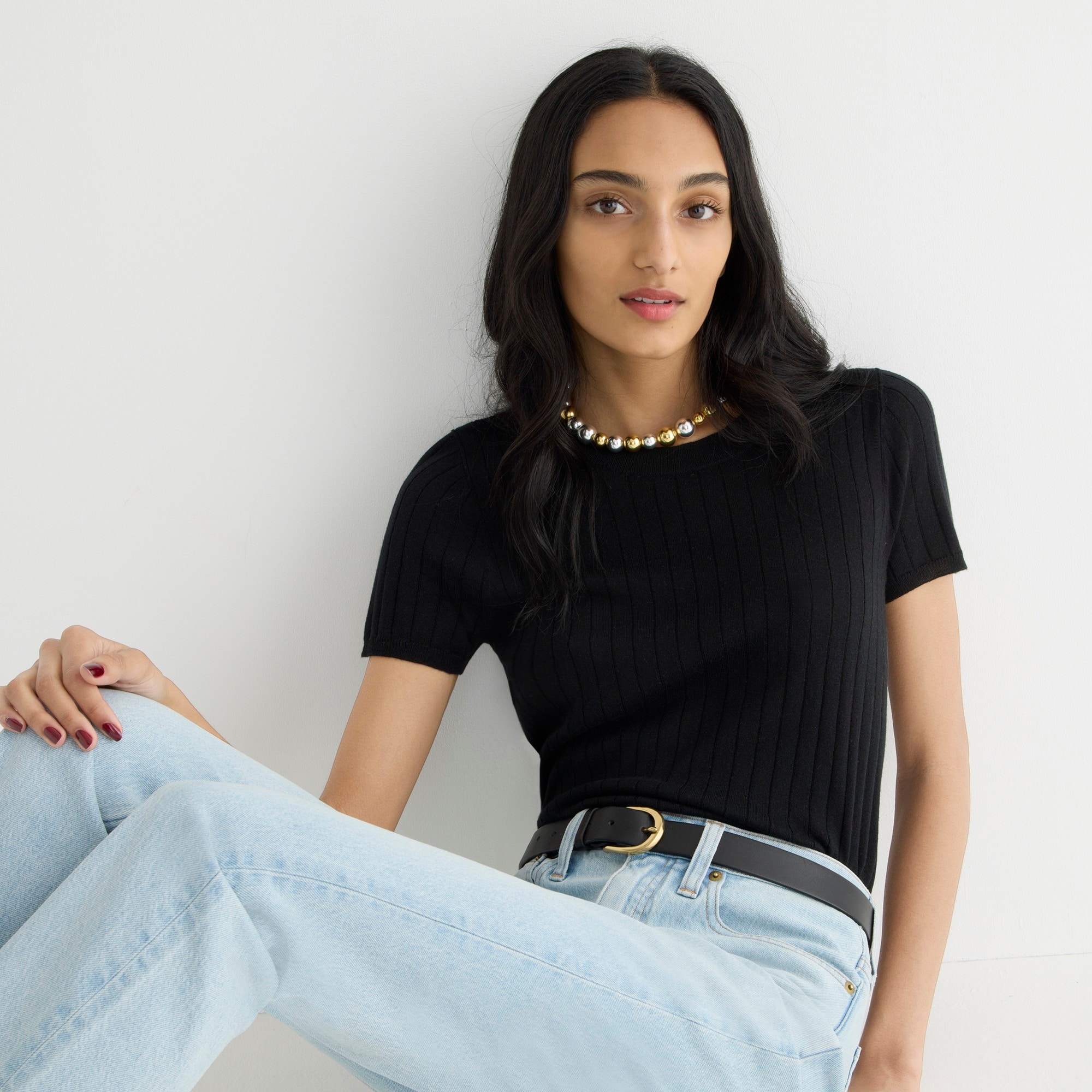 Silk-cashmere blend cropped T-shirt