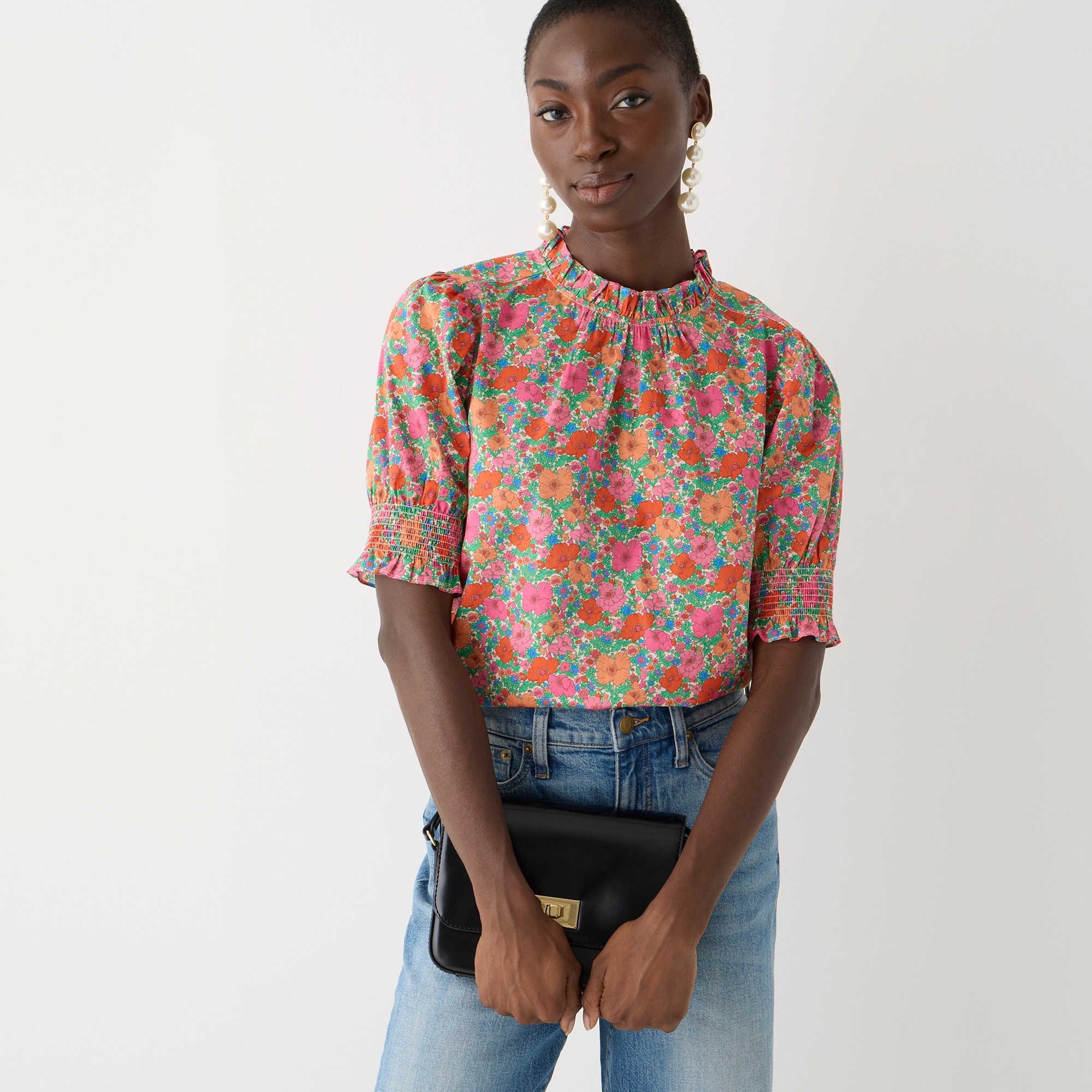 Smocked puff-sleeve top in Liberty® Meadow Song fabric