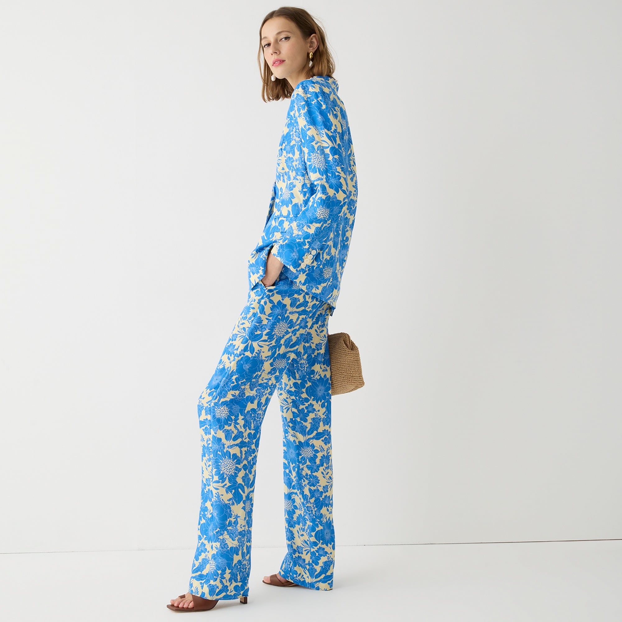 Drapey cupro-blend trouser in blue floral
