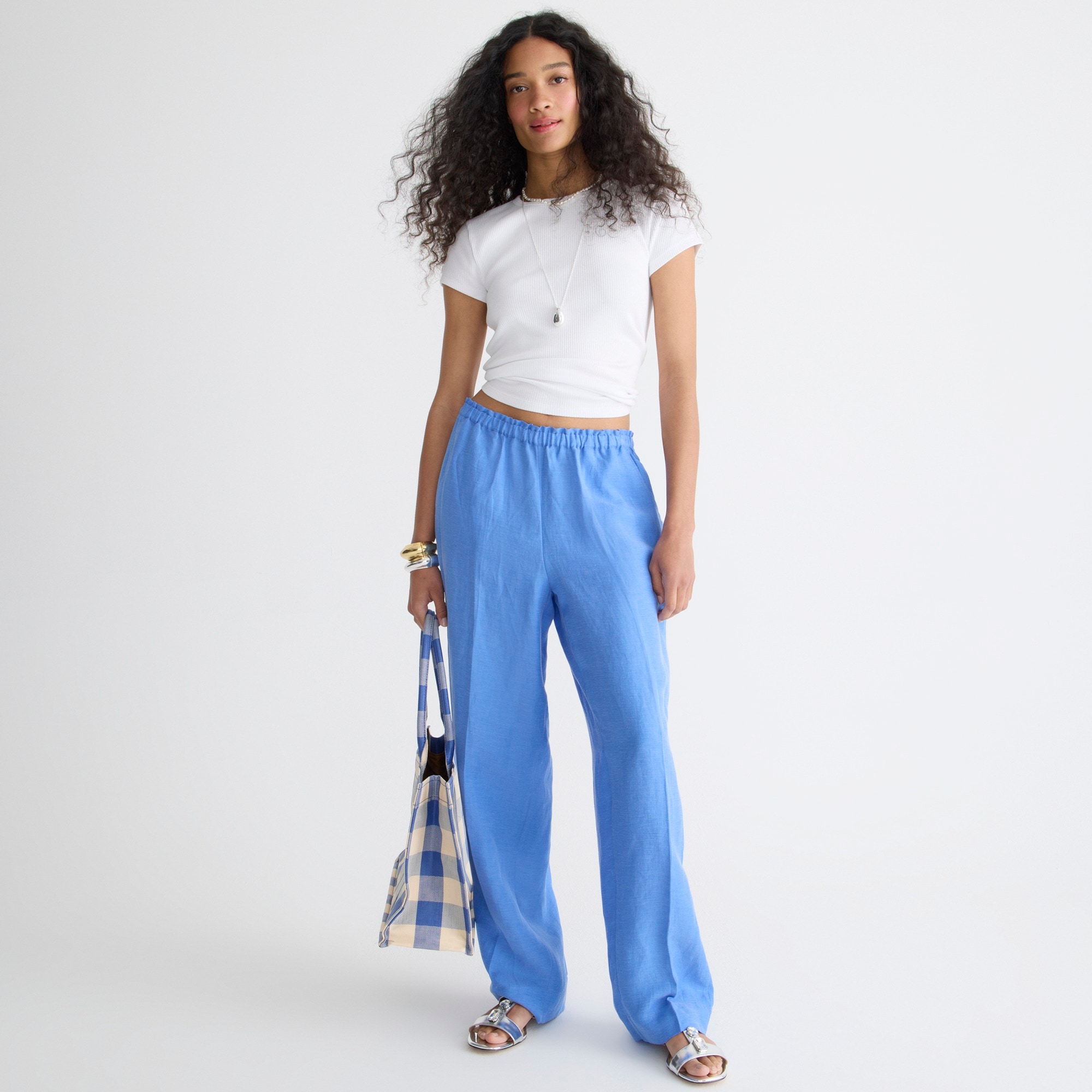 Pull-on full-length pant in Chelsea linen-cupro blend