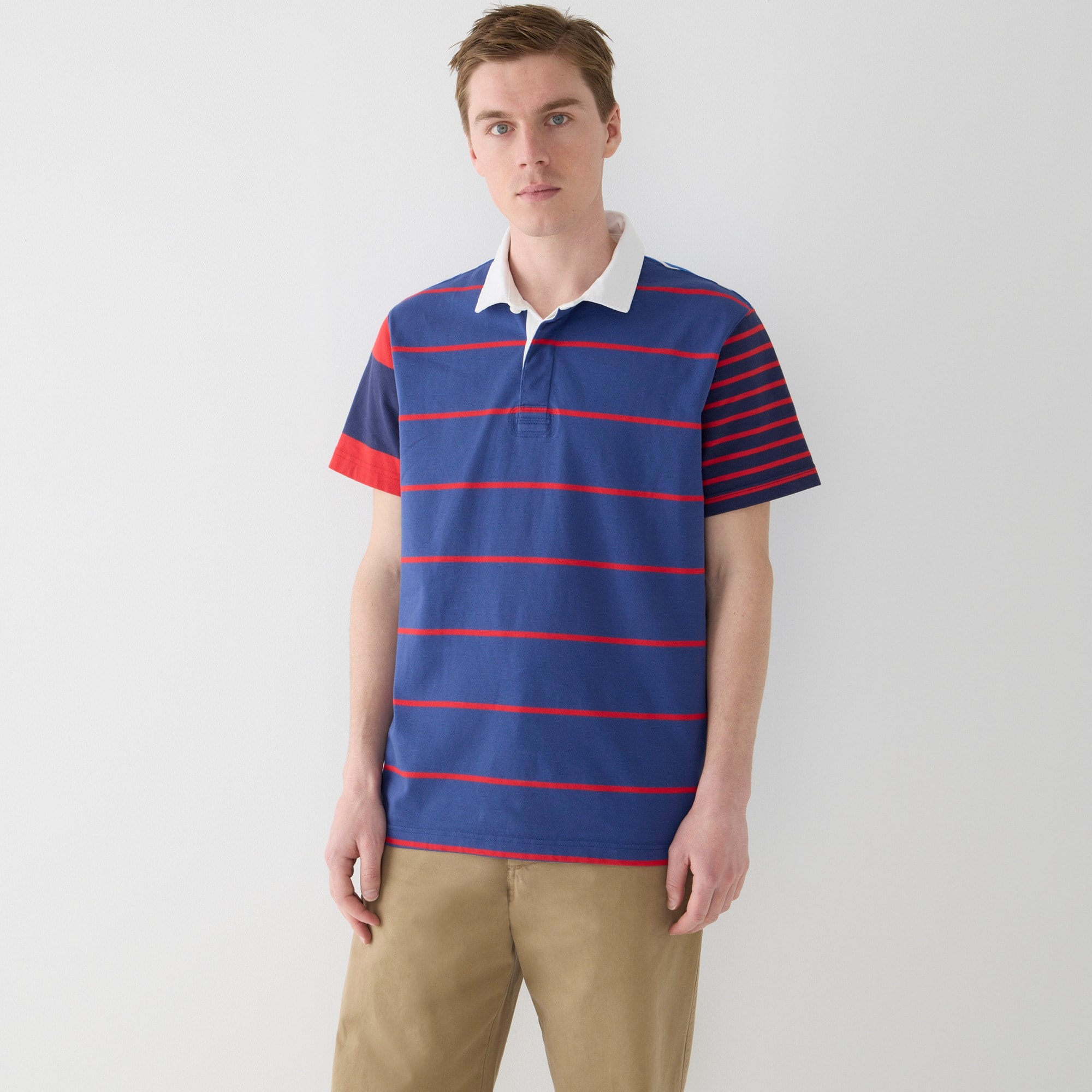 Short-sleeve rugby shirt in mixed stripe