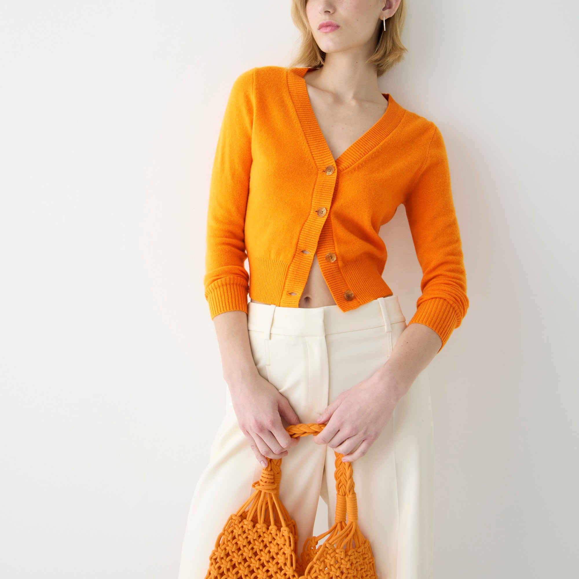 Cashmere cropped V-neck cardigan sweater